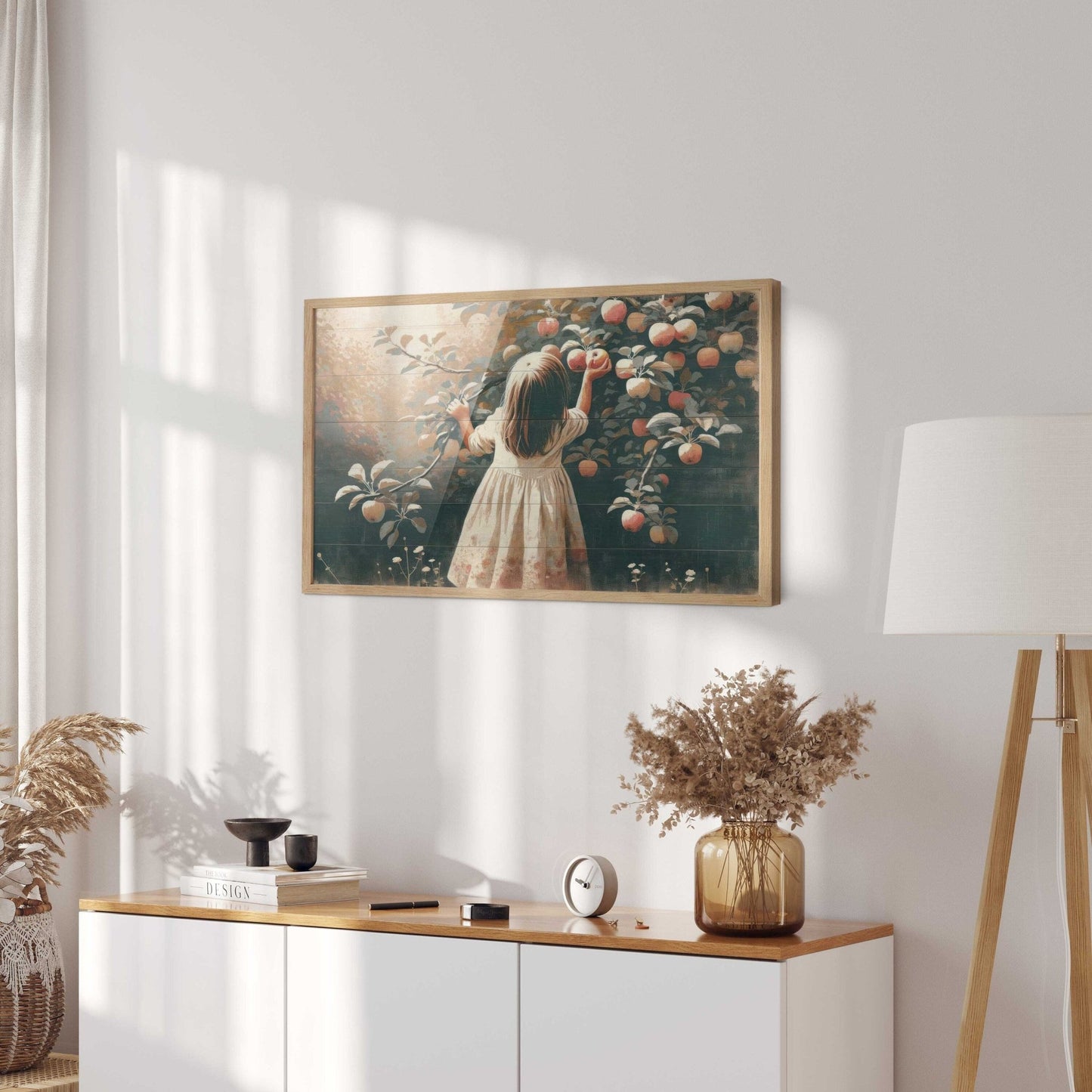 Vintage Nursery Wall Art, Girl Picking Apples Print, Farmhouse Decor - WildfieldPrints