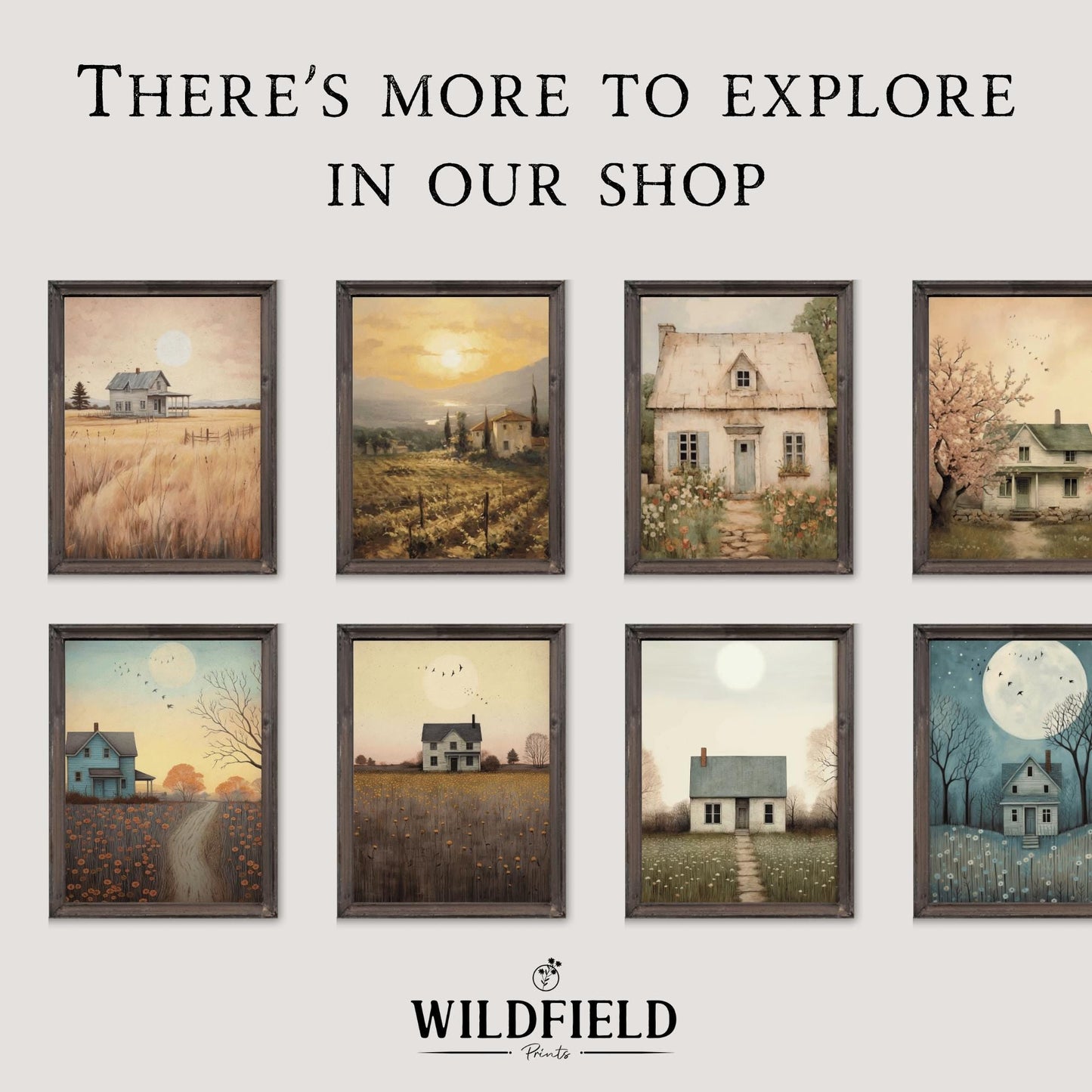 Vintage Old House Painting, Cherry Blossom Tree, Farmhouse Wall Art - WildfieldPrints