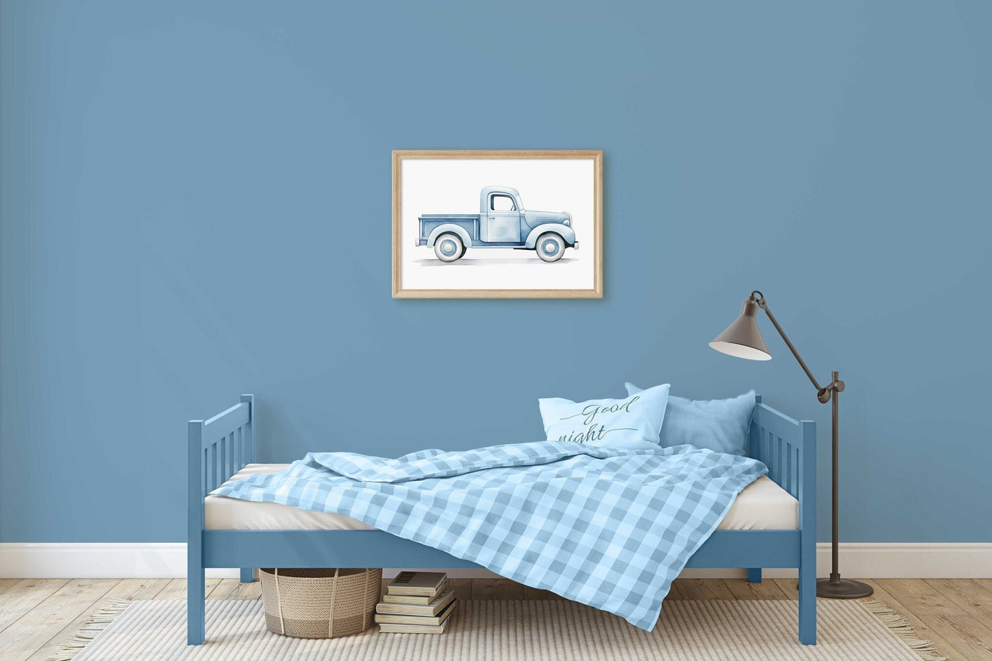 Vintage Pickup Truck Print, Car Nursery Decor, Blue Kids Room Wall Art - WildfieldPrints