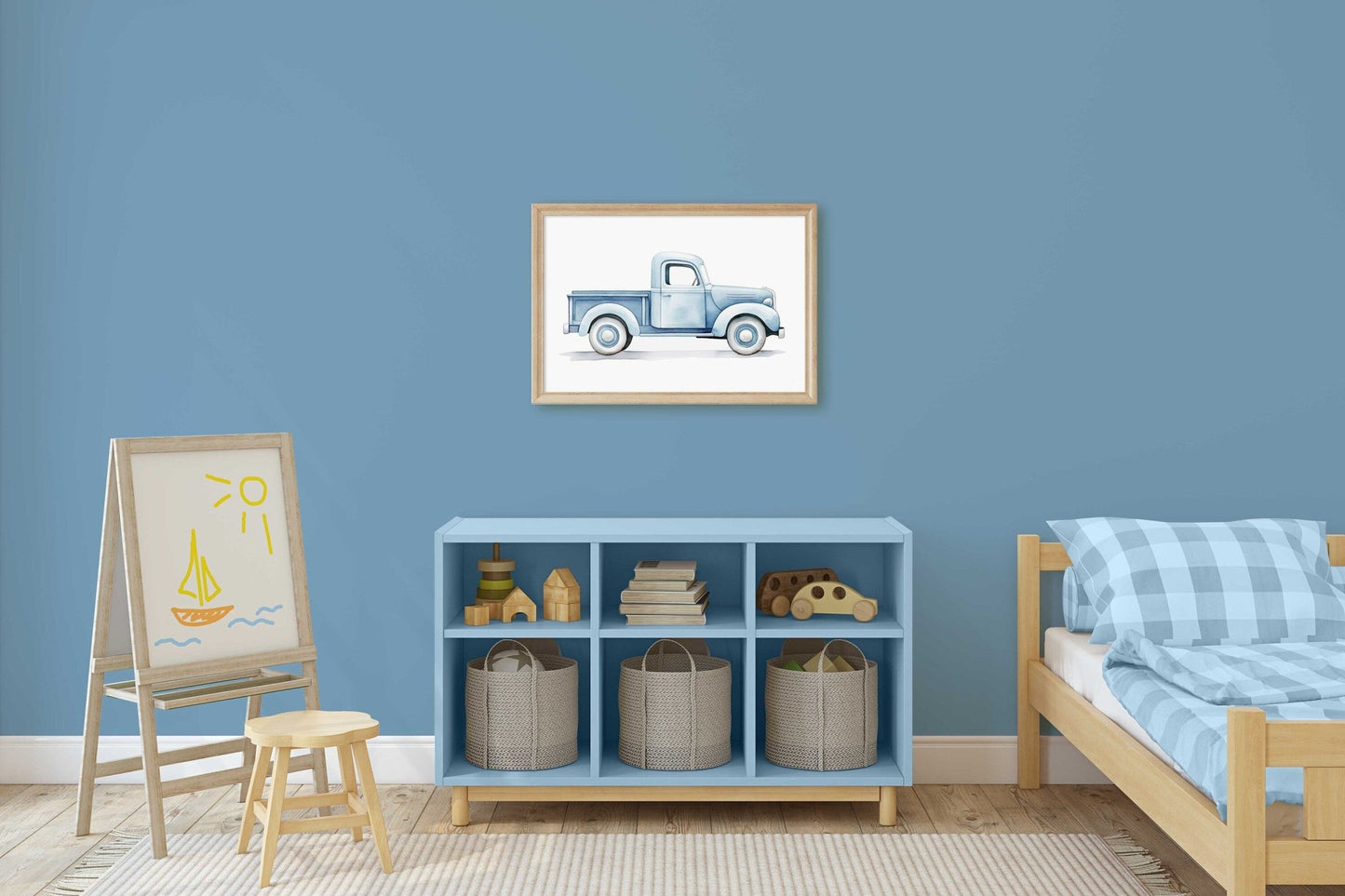 Vintage Pickup Truck Print, Car Nursery Decor, Blue Kids Room Wall Art - WildfieldPrints