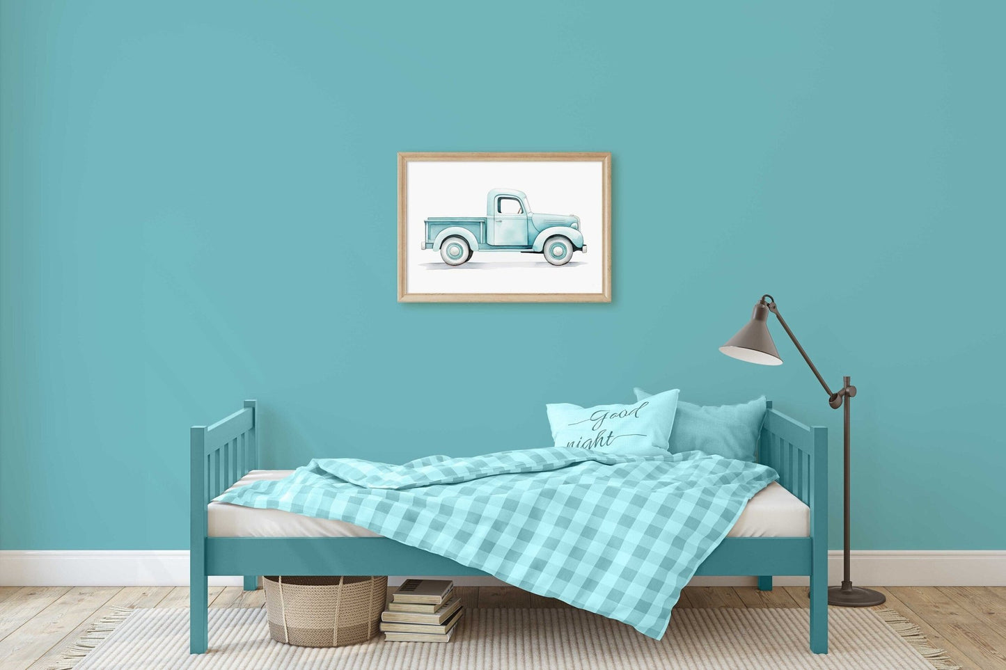 Vintage Pickup Truck Print, Car Nursery Decor, Teal Kids Room Art - WildfieldPrints