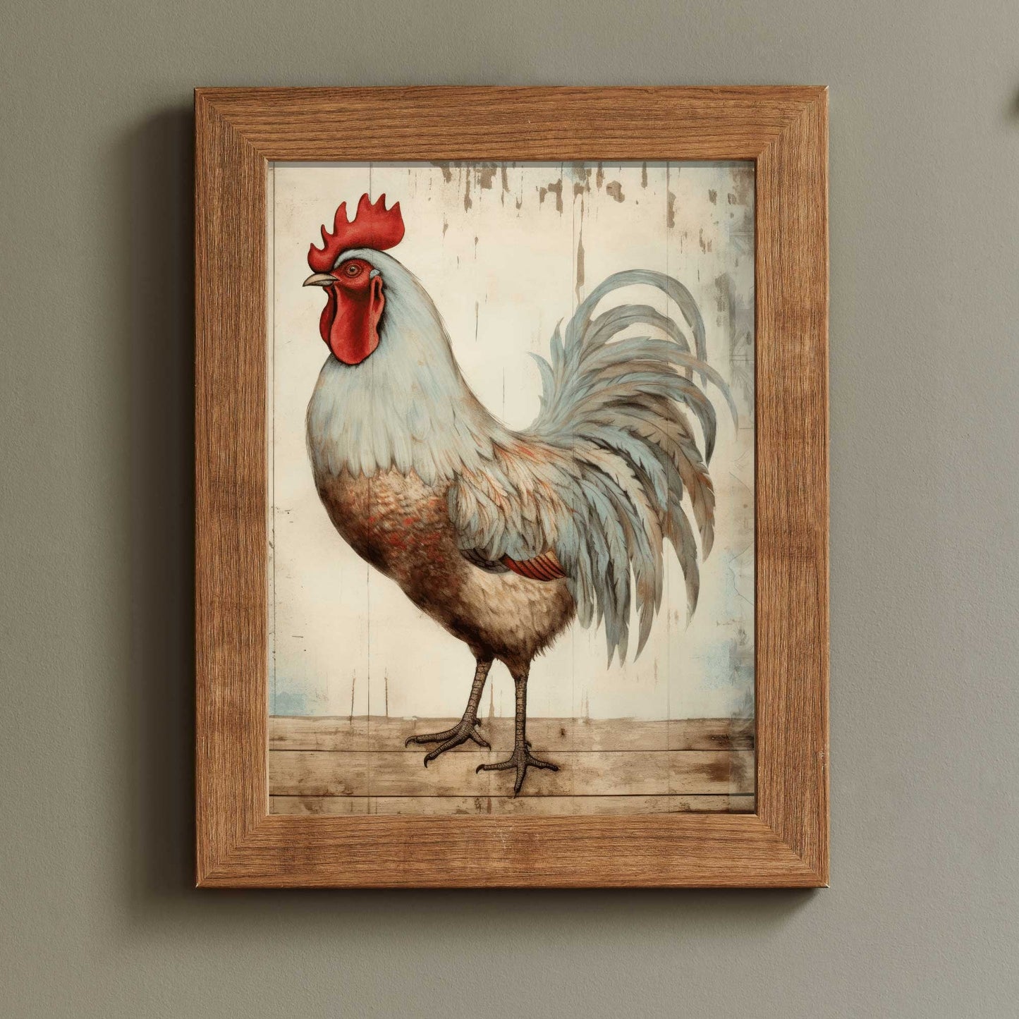 Vintage Rooster Portrait, Rustic Farmhouse Wall Art, Unique Chicken Print - WildfieldPrints