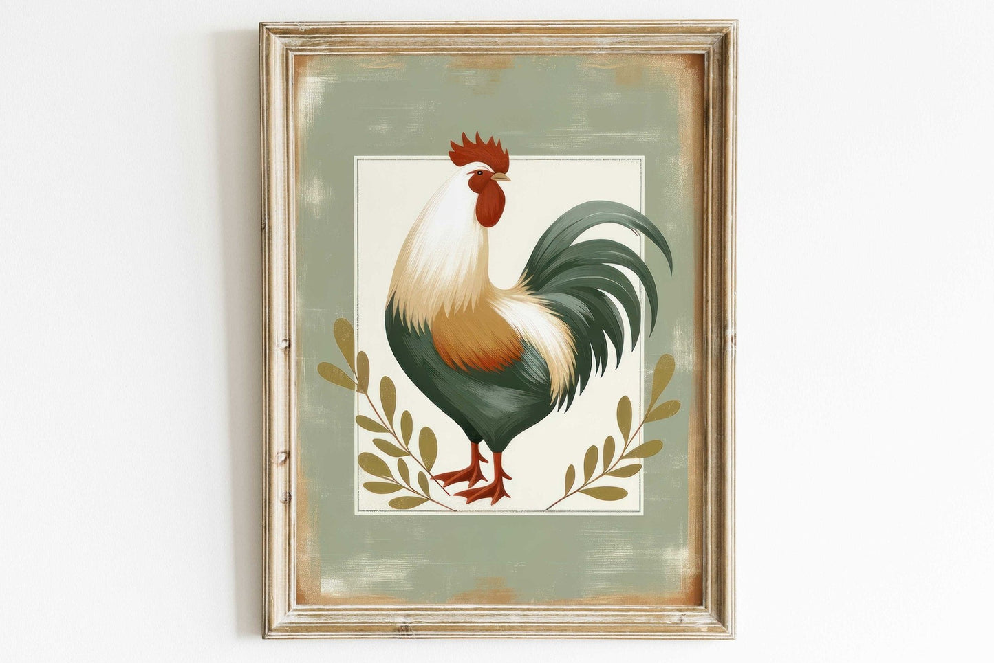 Vintage Rooster Print, Rustic Farmhouse Wall Art, Chicken Decor - WildfieldPrints