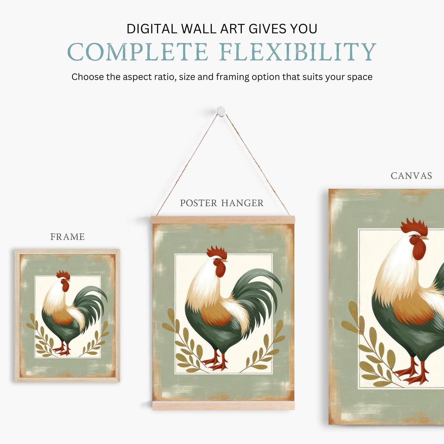 Vintage Rooster Print, Rustic Farmhouse Wall Art, Chicken Decor - WildfieldPrints