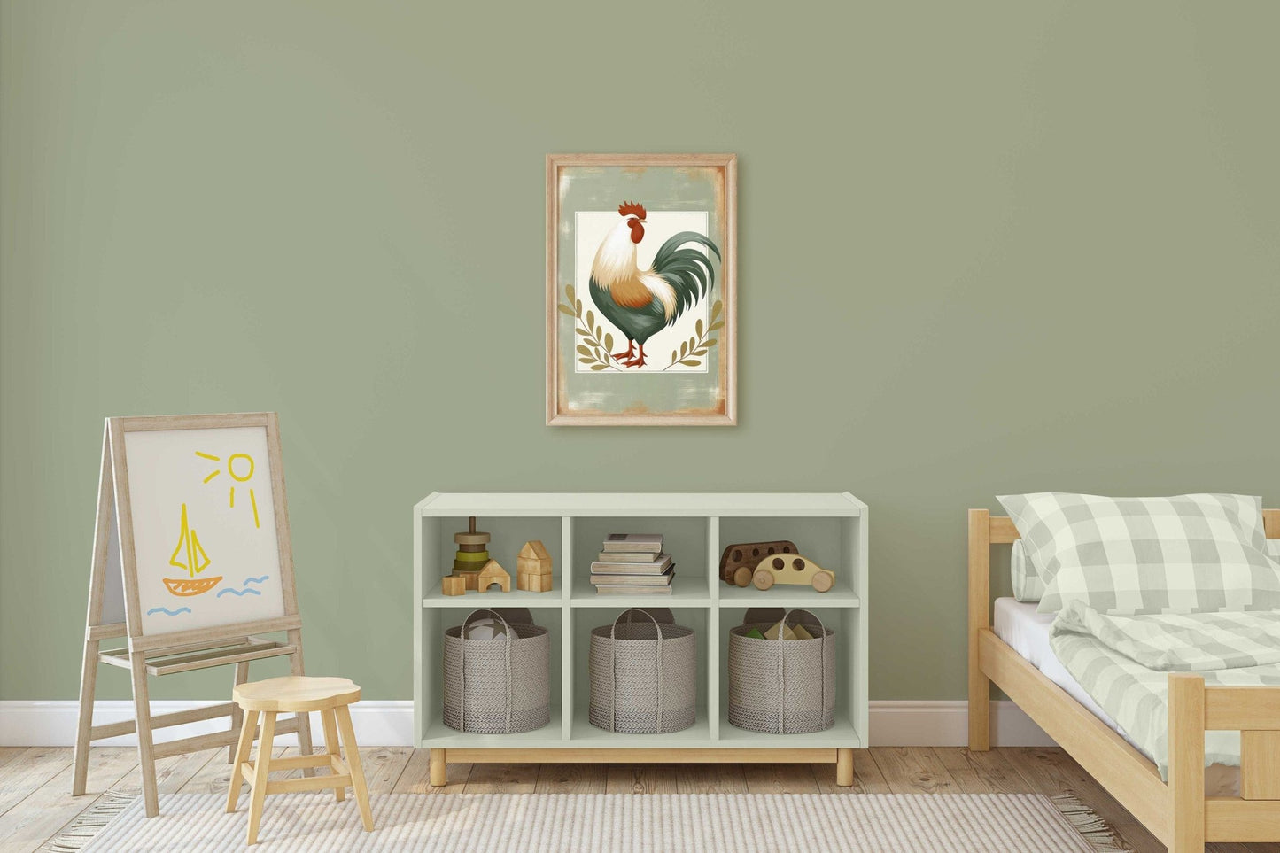 Vintage Rooster Print, Rustic Farmhouse Wall Art, Chicken Decor - WildfieldPrints