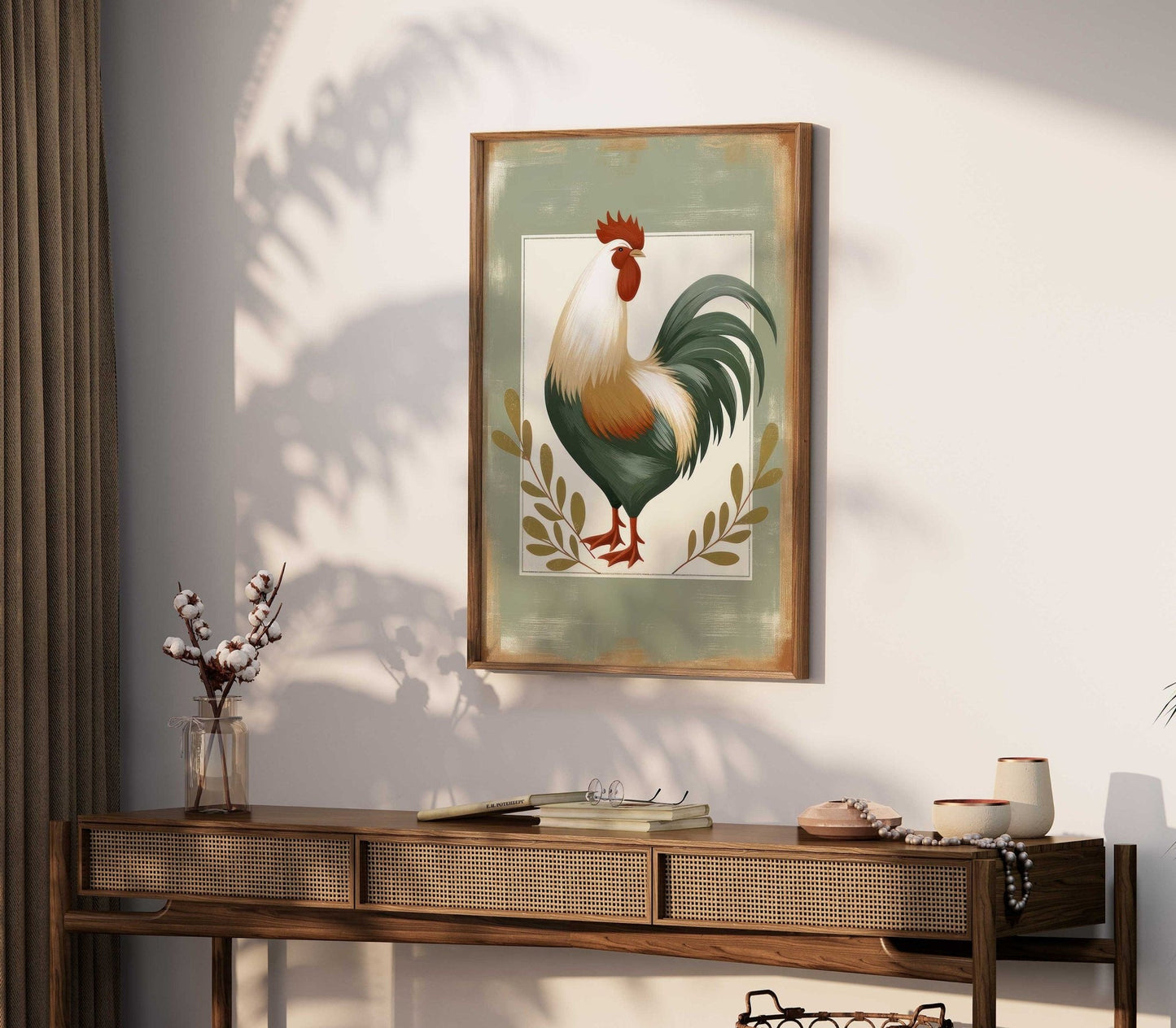 Vintage Rooster Print, Rustic Farmhouse Wall Art, Chicken Decor - WildfieldPrints