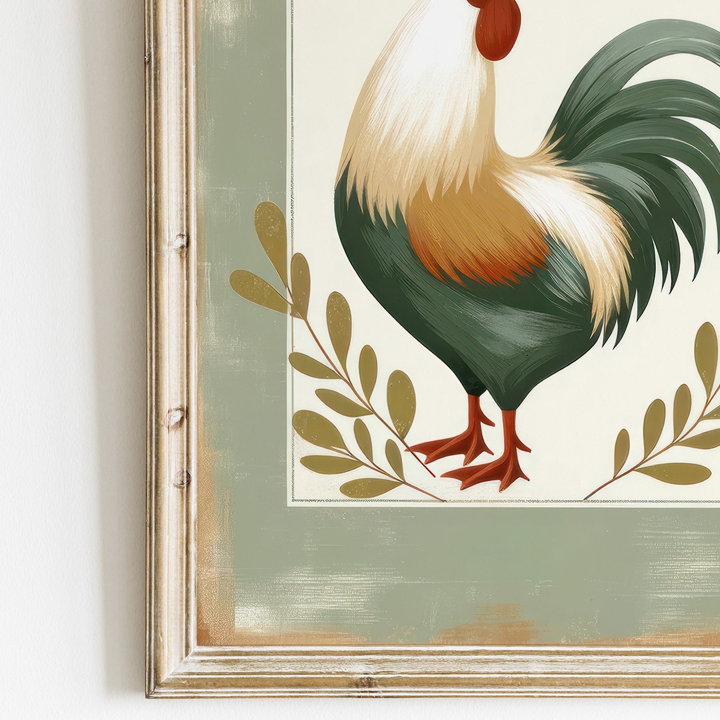 Vintage Rooster Print, Rustic Farmhouse Wall Art, Chicken Decor - WildfieldPrints