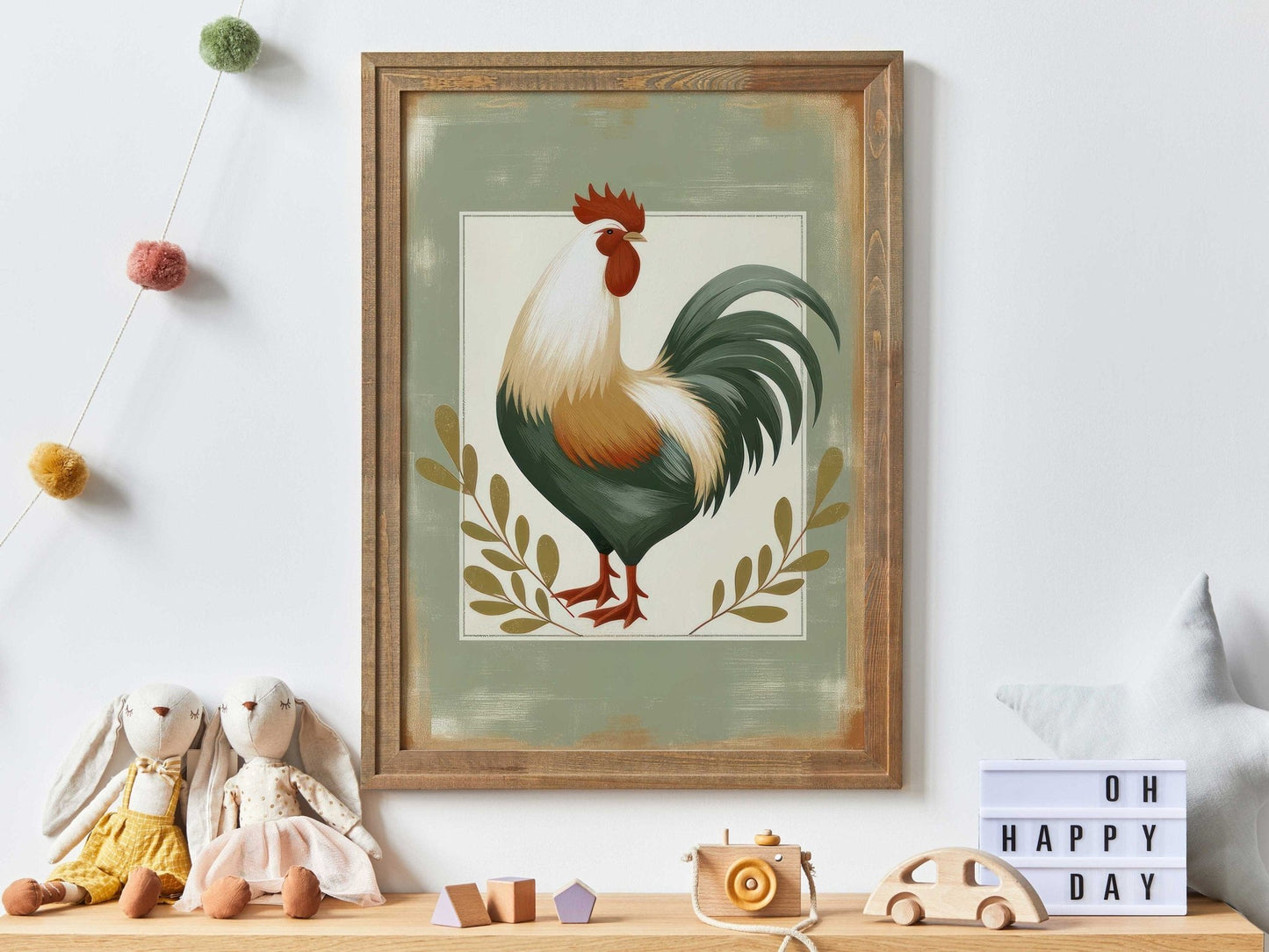 Vintage Rooster Print, Rustic Farmhouse Wall Art, Chicken Decor - WildfieldPrints