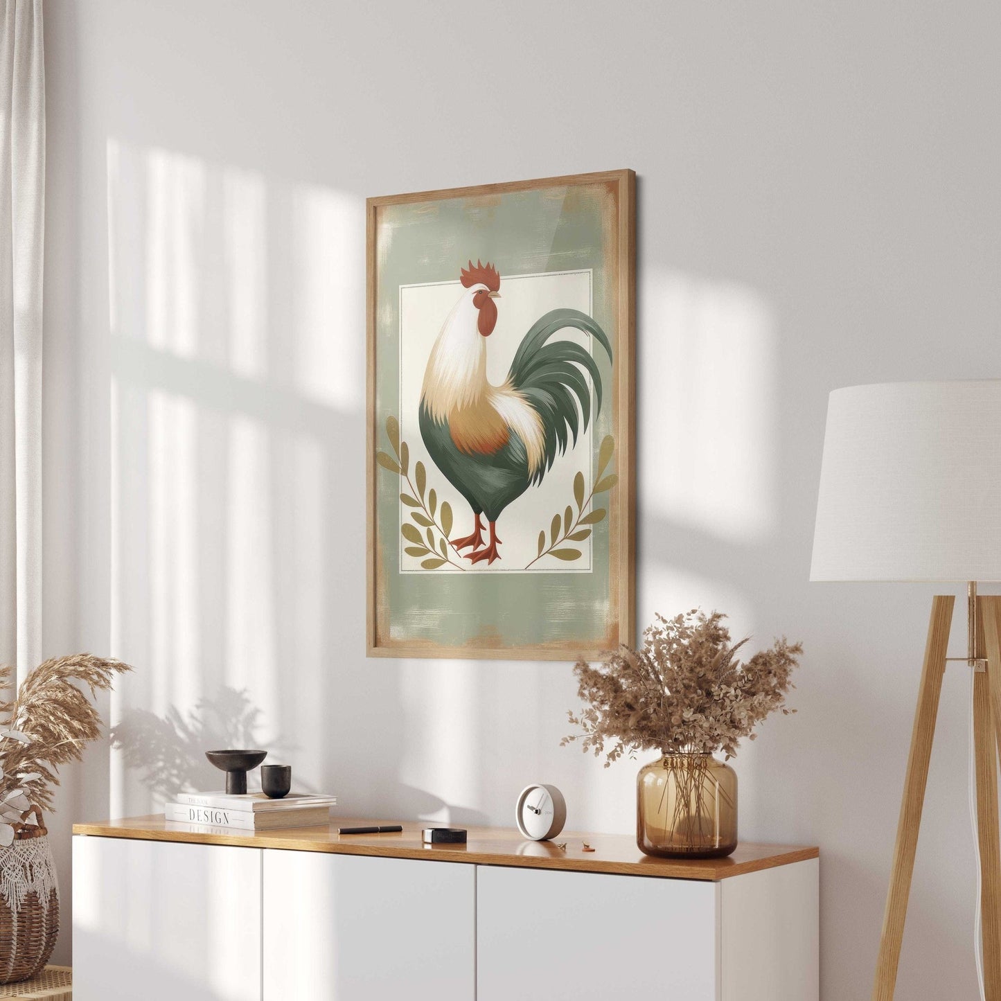 Vintage Rooster Print, Rustic Farmhouse Wall Art, Chicken Decor - WildfieldPrints