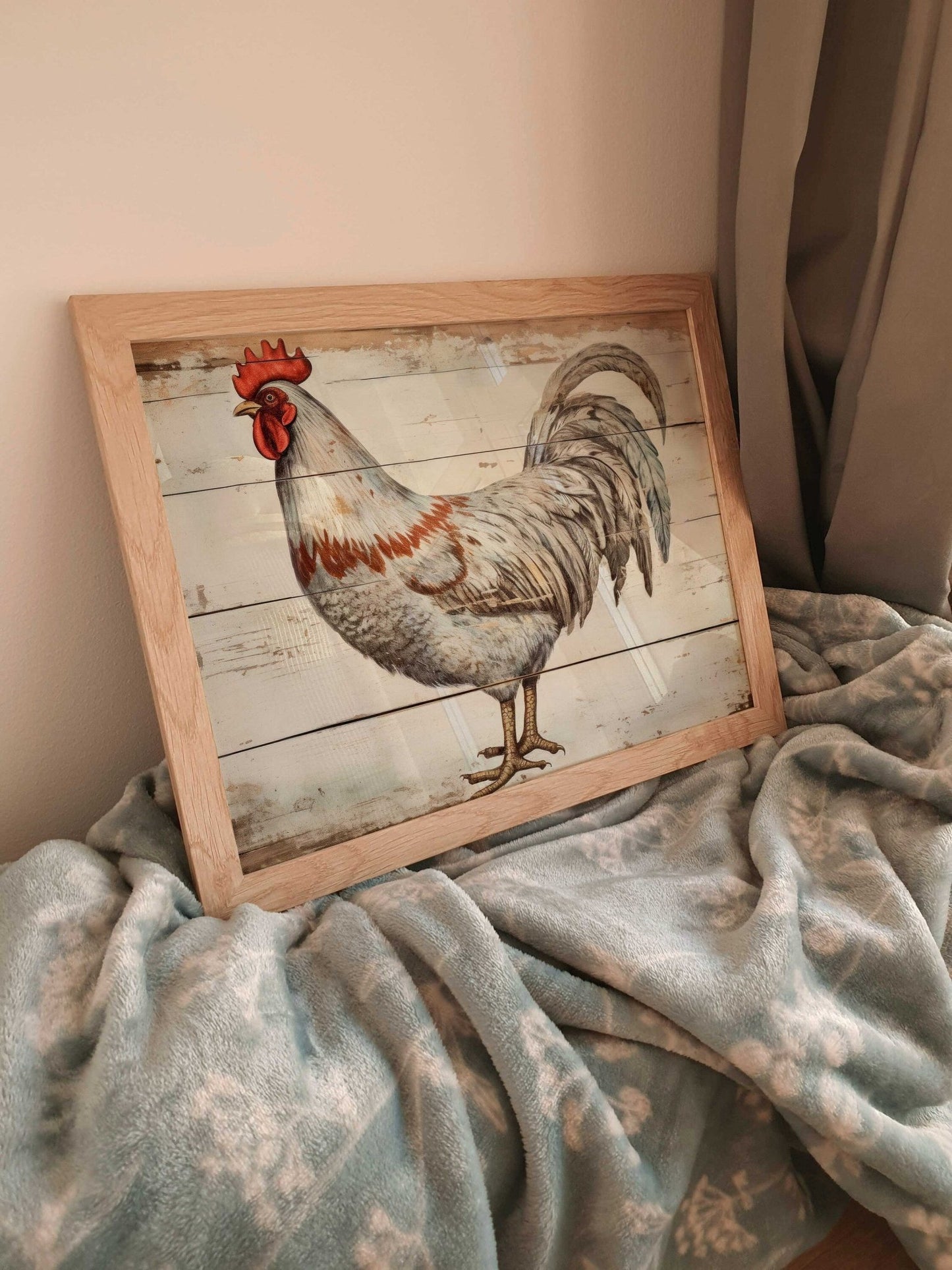 Vintage Rooster Print, Rustic Farmhouse Wall Decor, Chicken Artwork - WildfieldPrints