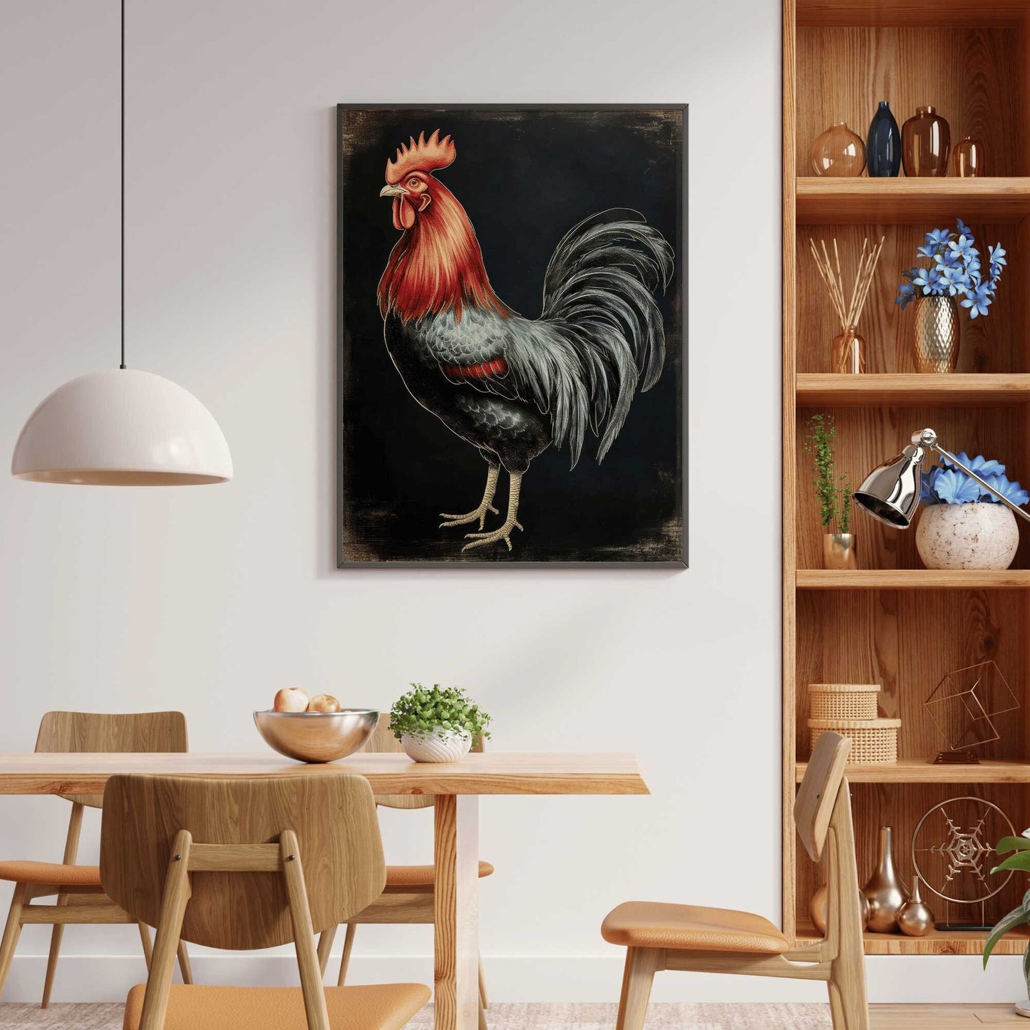 Vintage Rooster Wall Art, Rustic Farmhouse Decor, Farm Animal Painting - WildfieldPrints
