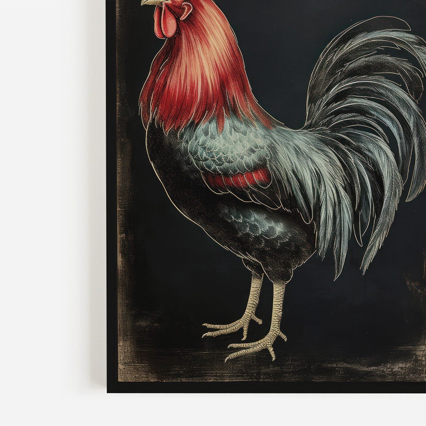 Vintage Rooster Wall Art, Rustic Farmhouse Decor, Farm Animal Painting - WildfieldPrints