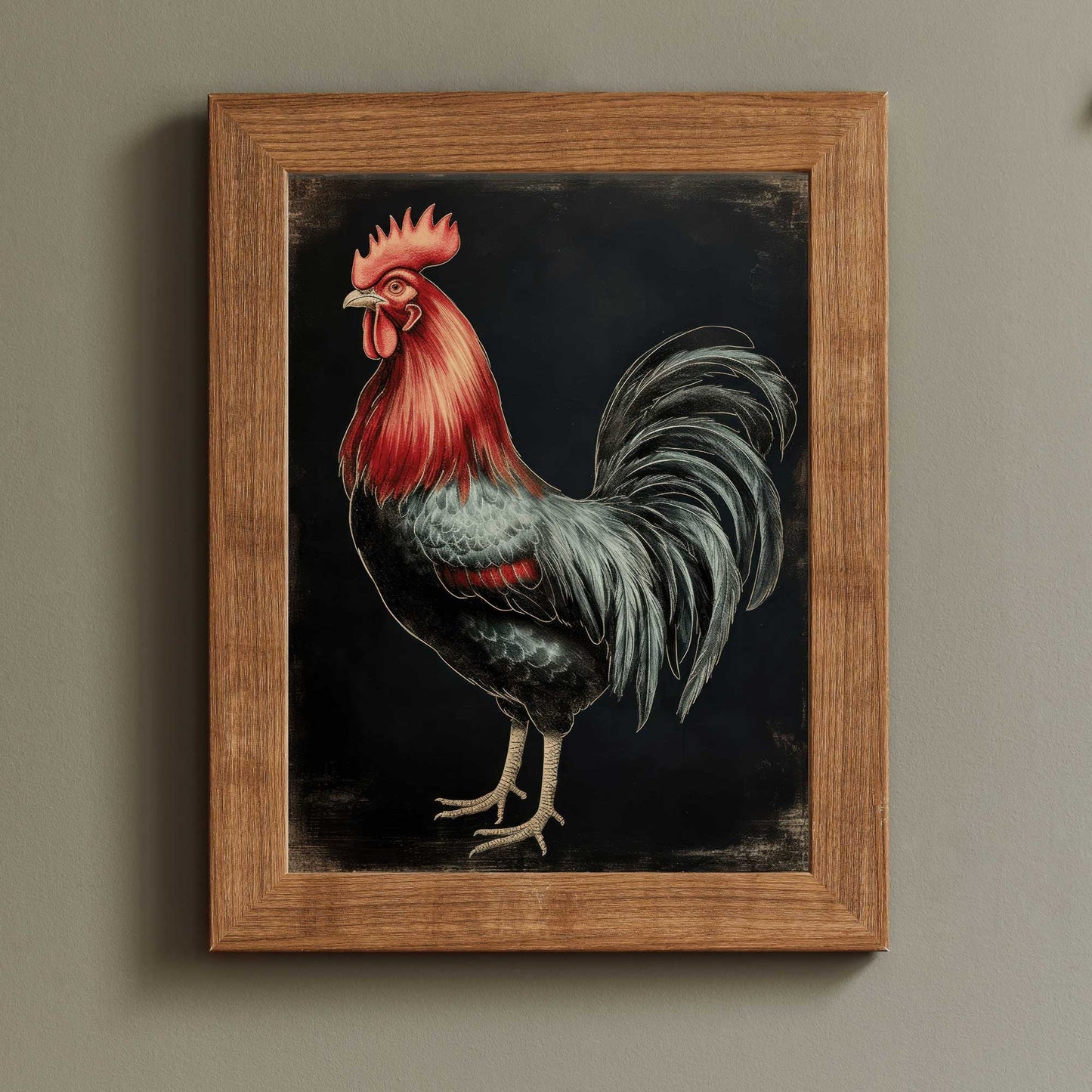 Vintage Rooster Wall Art, Rustic Farmhouse Decor, Farm Animal Painting - WildfieldPrints