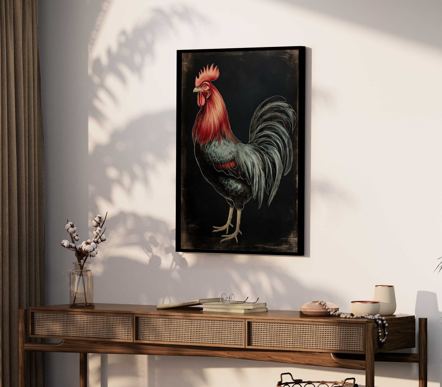 Vintage Rooster Wall Art, Rustic Farmhouse Decor, Farm Animal Painting - WildfieldPrints