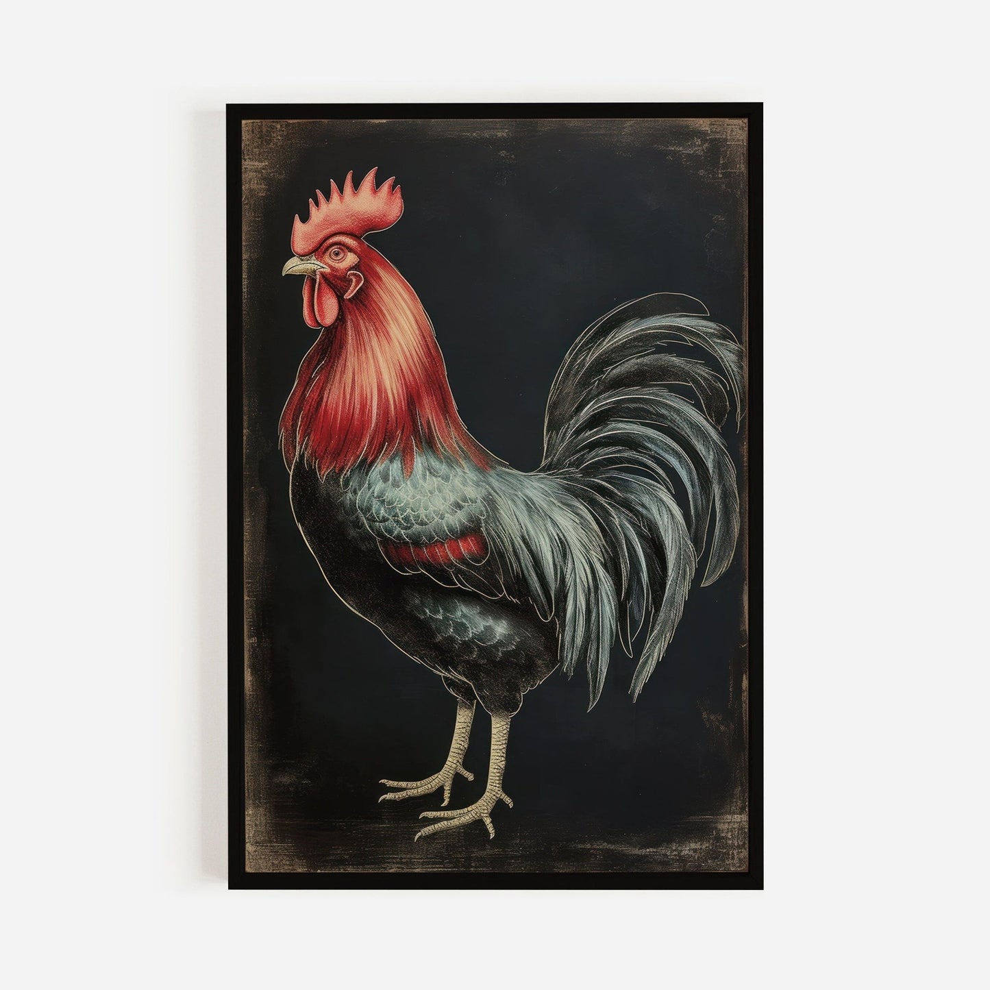 Vintage Rooster Wall Art, Rustic Farmhouse Decor, Farm Animal Painting - WildfieldPrints