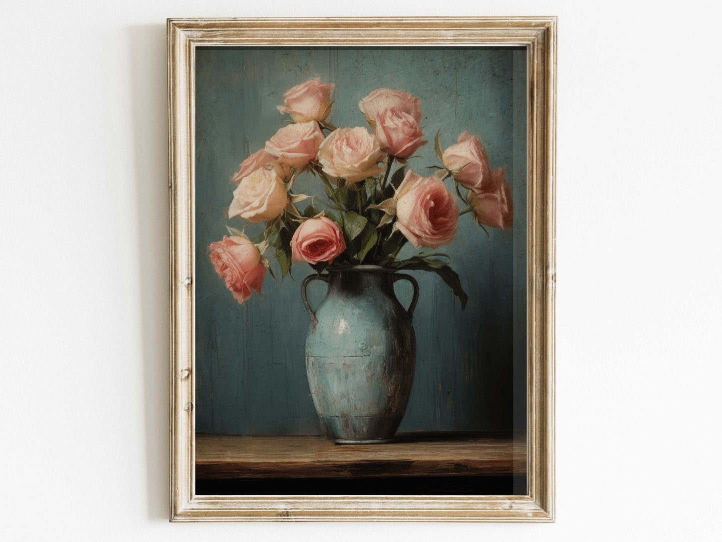 Vintage Rose Wall Art, Rustic Floral Print, Flower Home Decor - WildfieldPrints