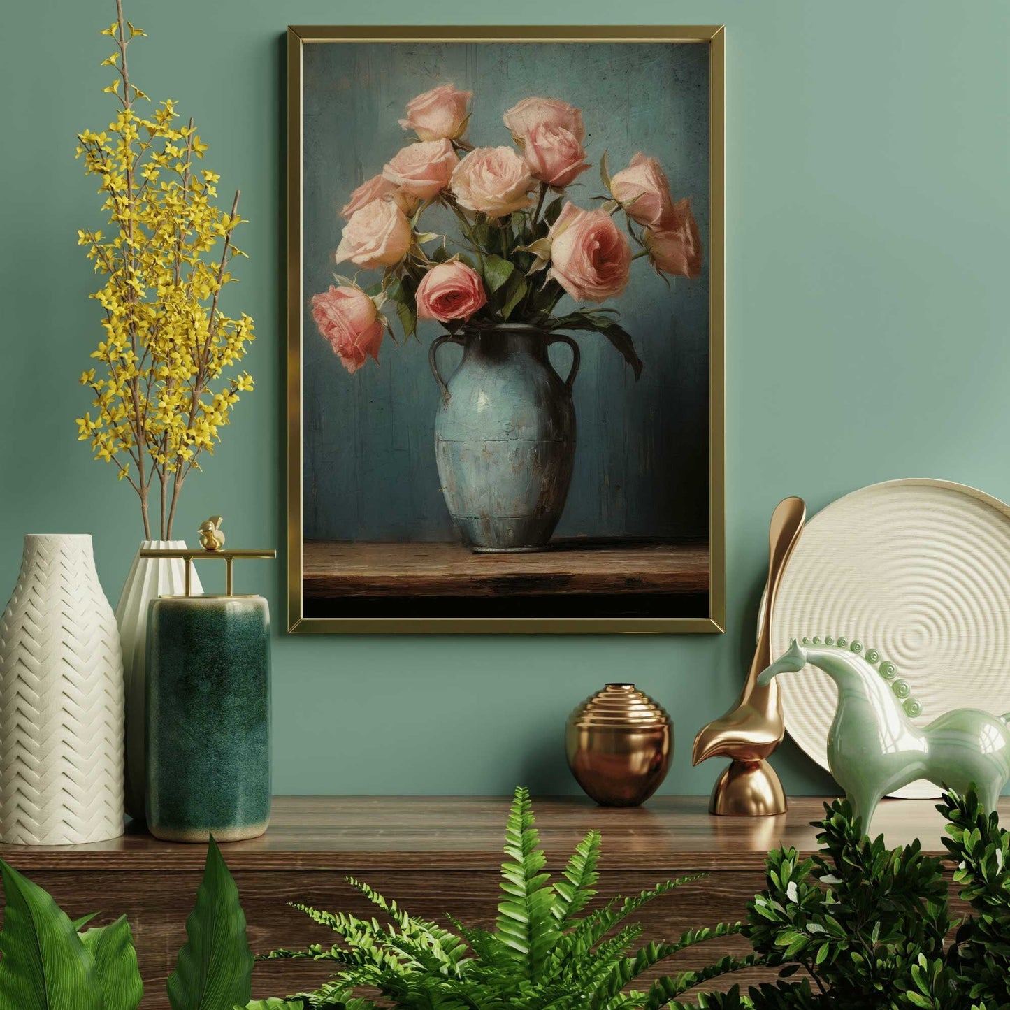 Vintage Rose Wall Art, Rustic Floral Print, Flower Home Decor - WildfieldPrints