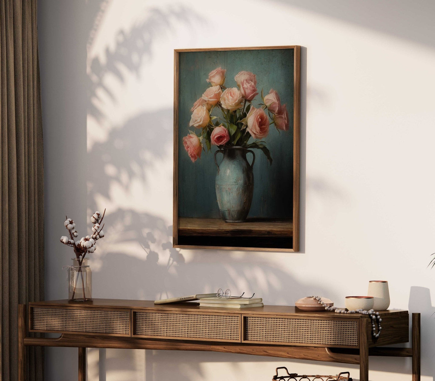 Vintage Rose Wall Art, Rustic Floral Print, Flower Home Decor - WildfieldPrints