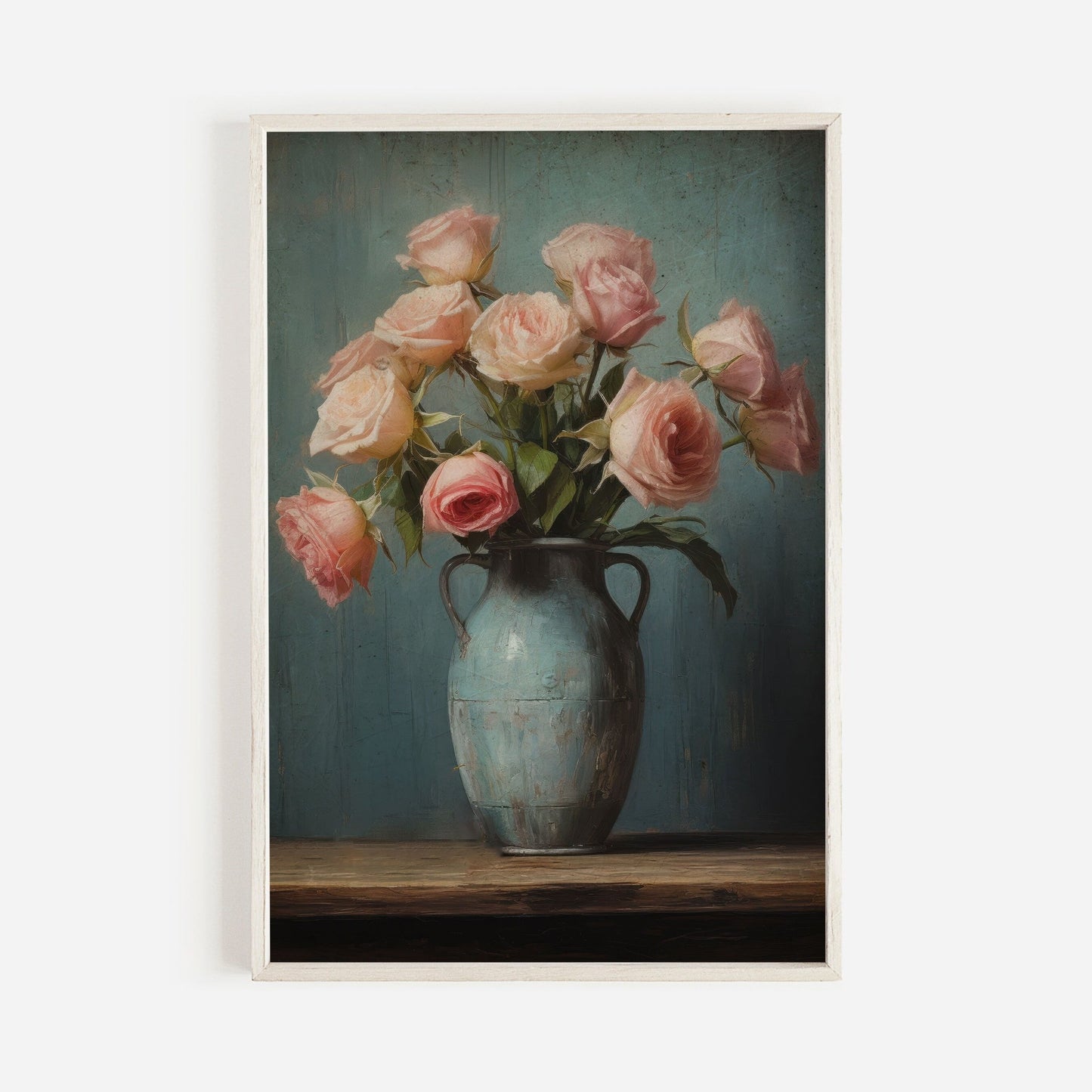 Vintage Rose Wall Art, Rustic Floral Print, Flower Home Decor - WildfieldPrints