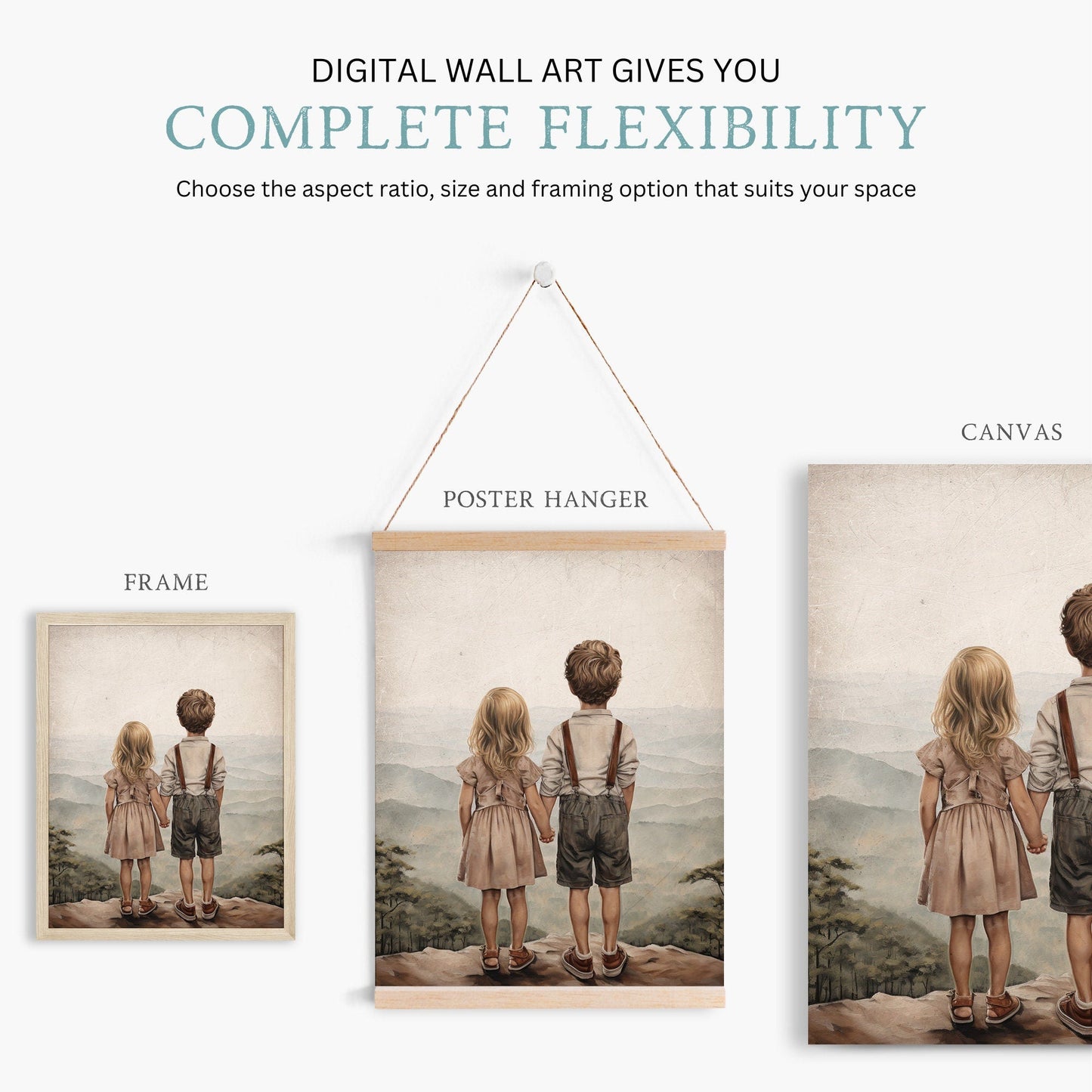 Vintage Sibling Love Print, Brother & Sister Adventure Decor, Family Bonding - WildfieldPrints
