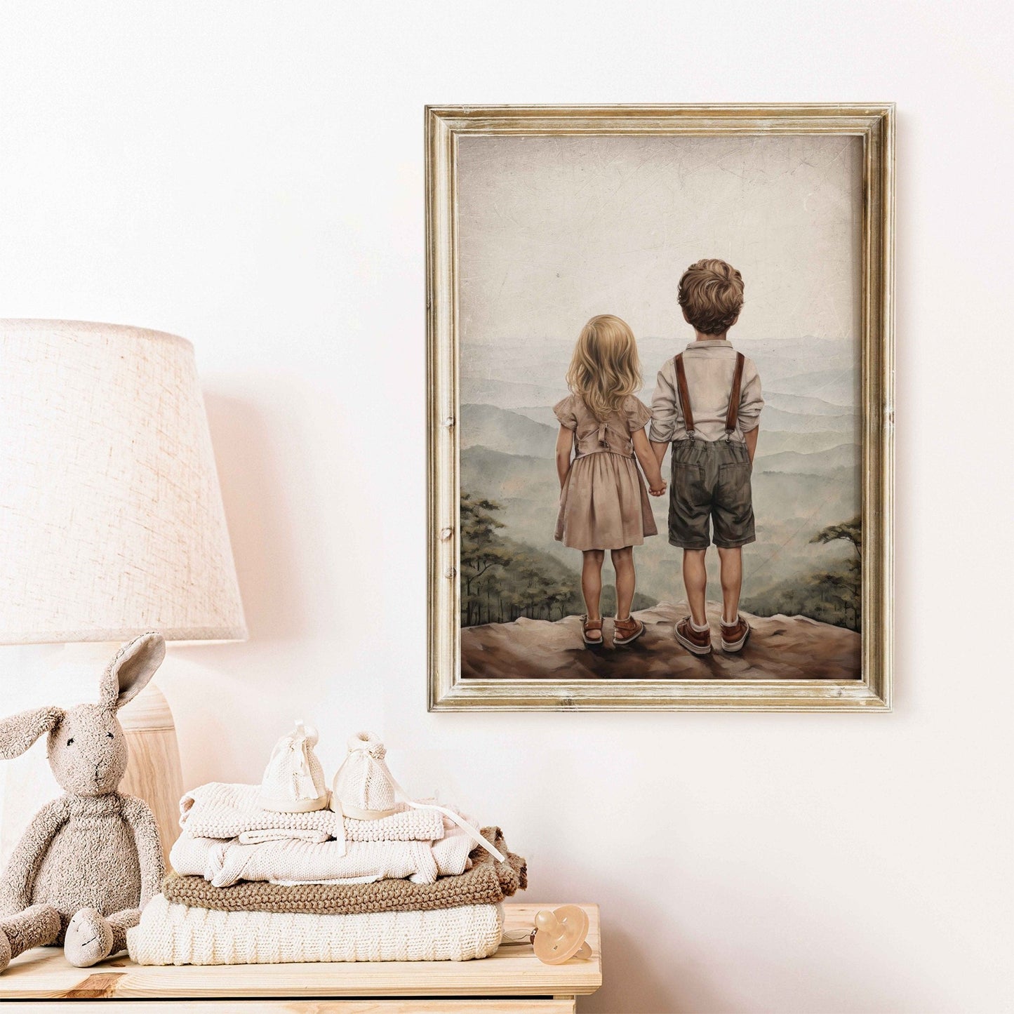 Vintage Sibling Love Print, Brother & Sister Adventure Decor, Family Bonding - WildfieldPrints