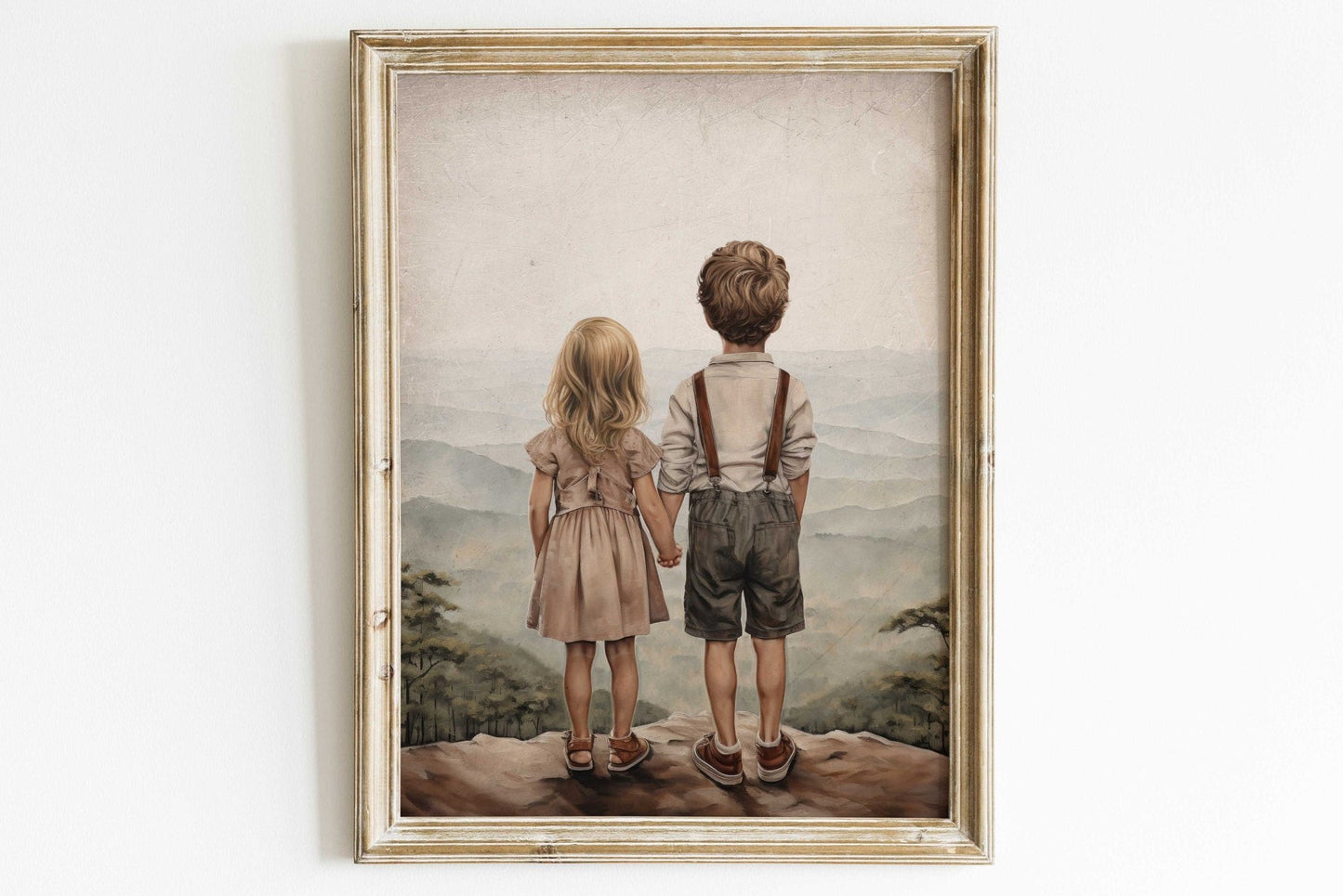 Vintage Sibling Love Print, Brother & Sister Adventure Decor, Family Bonding - WildfieldPrints