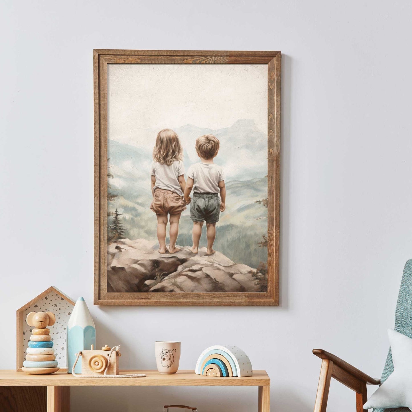 Vintage Siblings Adventure Wall Art, Brother & Sister Decor, Mountain Print - WildfieldPrints