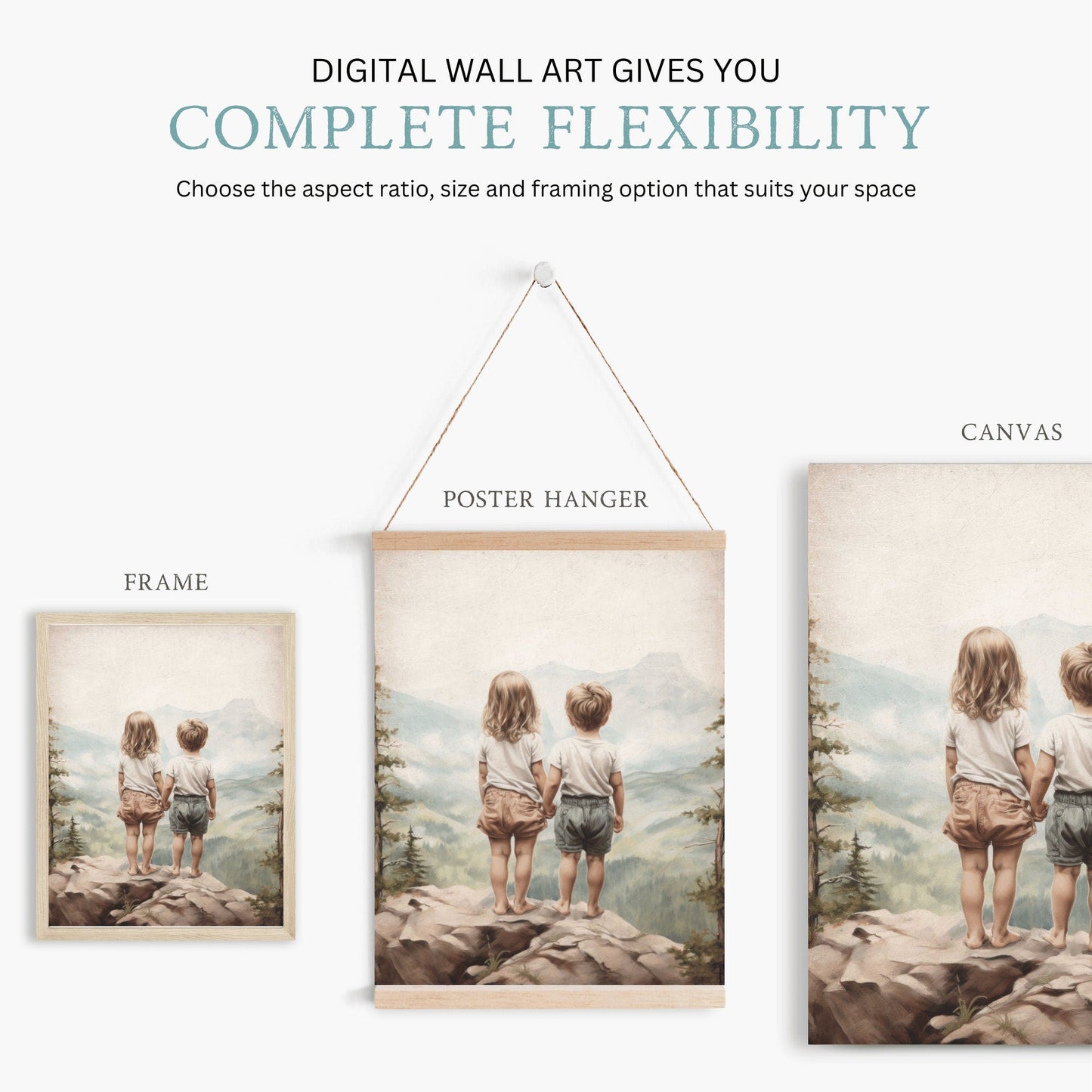Vintage Siblings Adventure Wall Art, Brother & Sister Decor, Mountain Print - WildfieldPrints