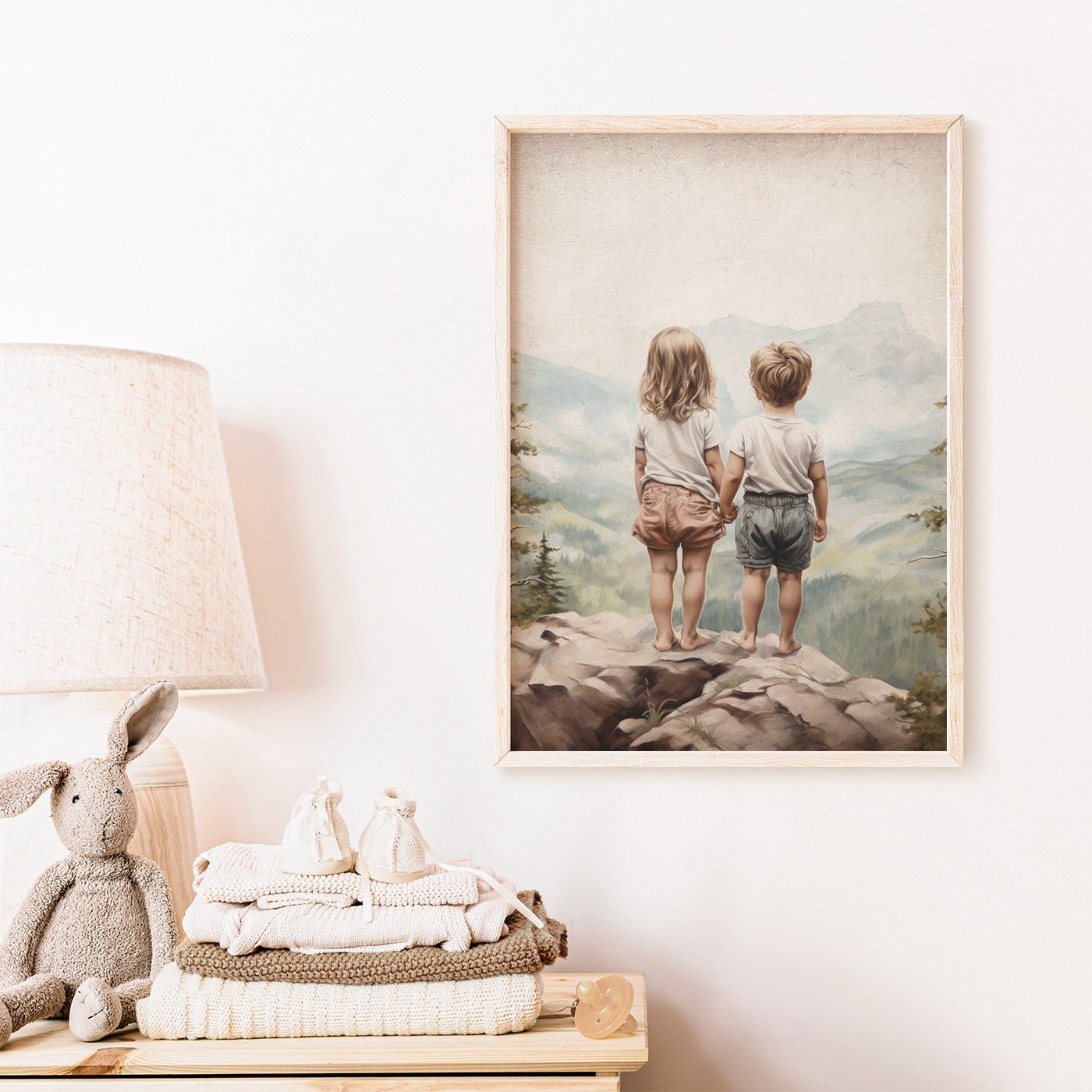 Vintage Siblings Adventure Wall Art, Brother & Sister Decor, Mountain Print - WildfieldPrints
