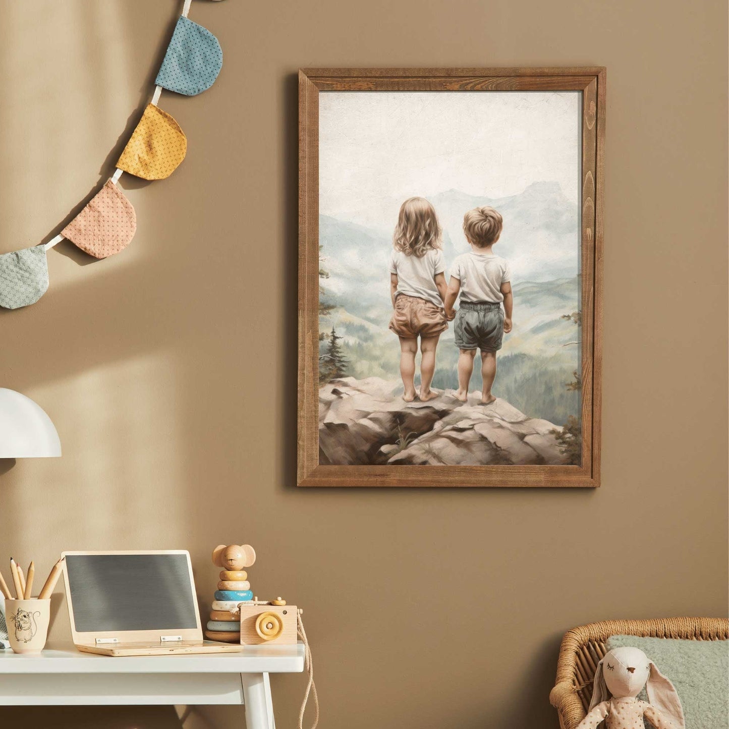 Vintage Siblings Adventure Wall Art, Brother & Sister Decor, Mountain Print - WildfieldPrints