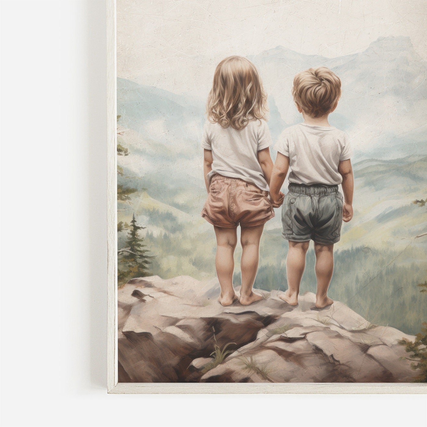 Vintage Siblings Adventure Wall Art, Brother & Sister Decor, Mountain Print - WildfieldPrints