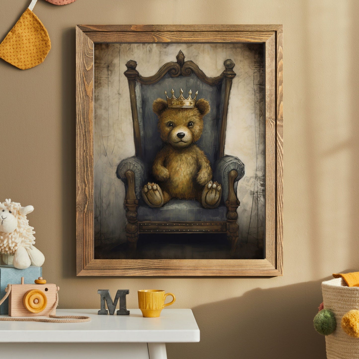 Vintage Teddy Bear Nursery Print, Royal Kids Room Decor - WildfieldPrints
