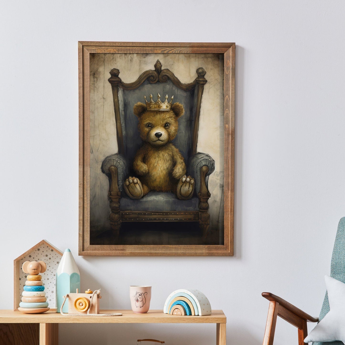Vintage Teddy Bear Nursery Print, Royal Kids Room Decor - WildfieldPrints