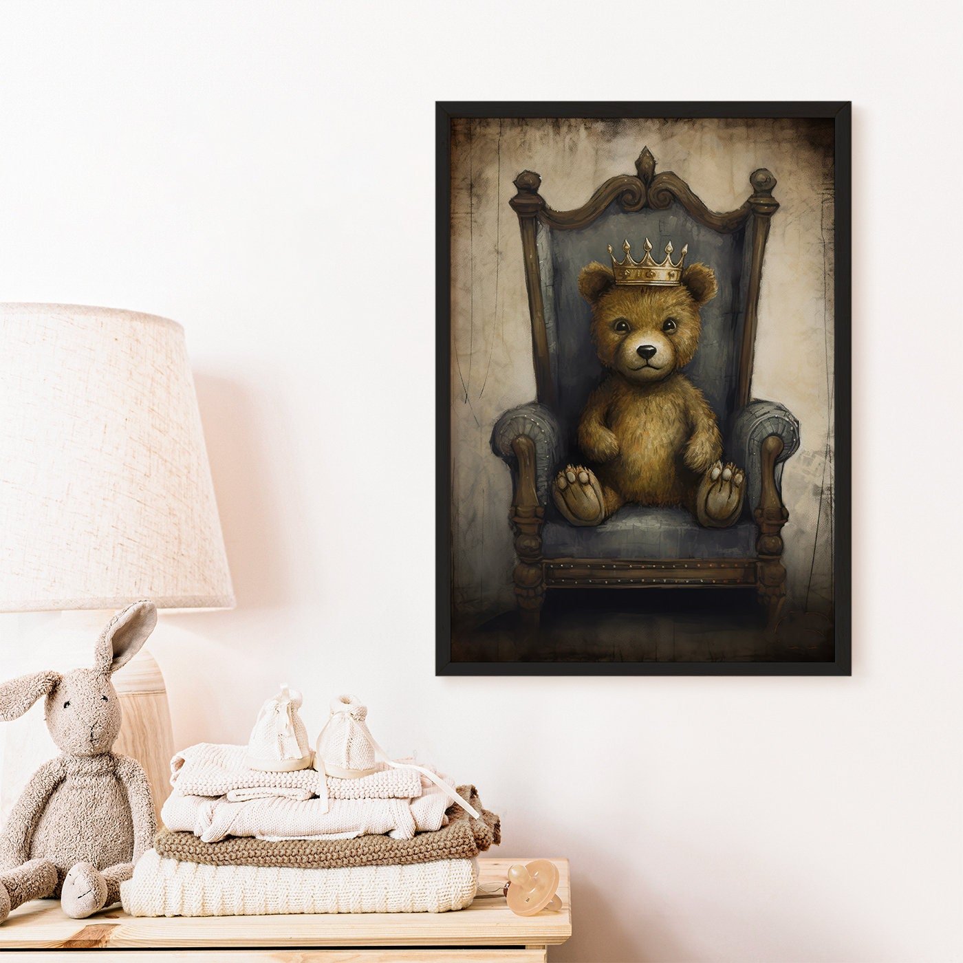 Vintage Teddy Bear Nursery Print, Royal Kids Room Decor - WildfieldPrints