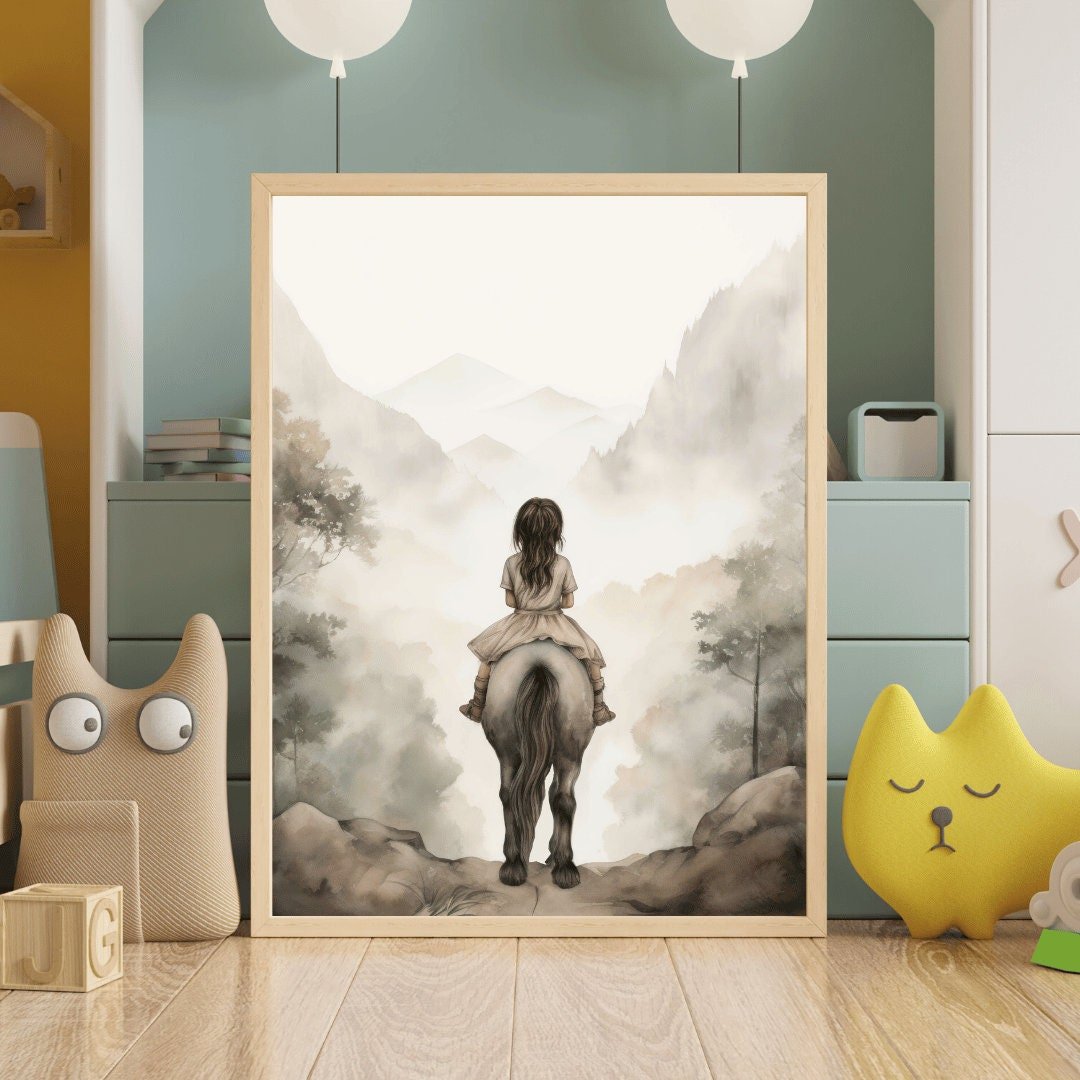 Vintage Watercolor Horse Art, Nursery Room Decor, Equestrian Wall Print - WildfieldPrints