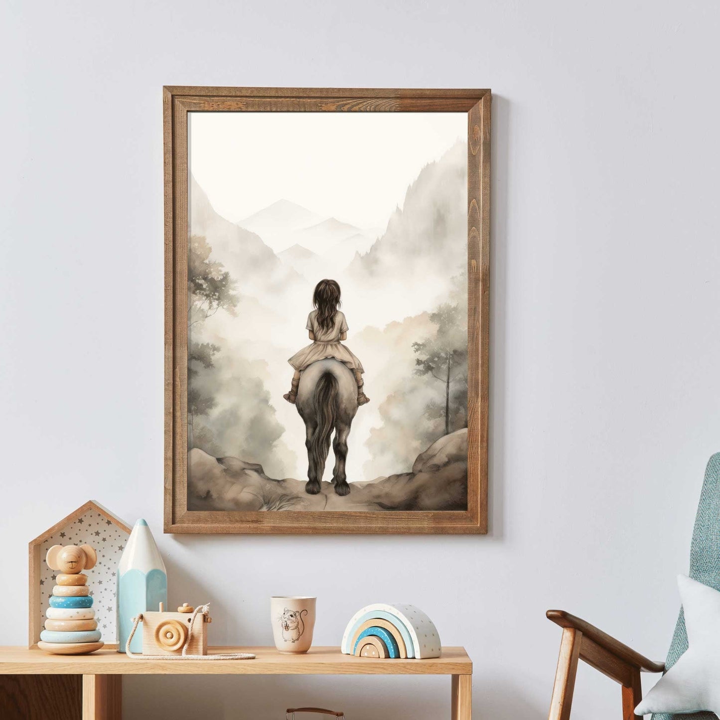 Vintage Watercolor Horse Art, Nursery Room Decor, Equestrian Wall Print - WildfieldPrints
