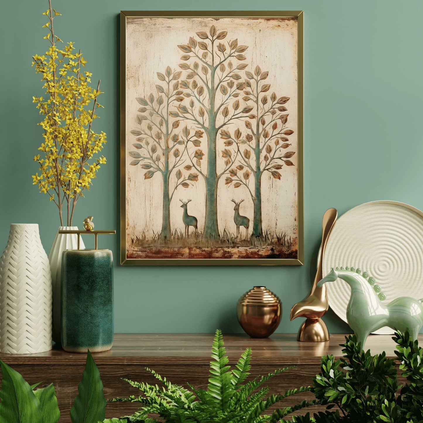 Wall Art, Abstract Nature Print, Vintage Minimalist Decor, Deer Artwork - WildfieldPrints