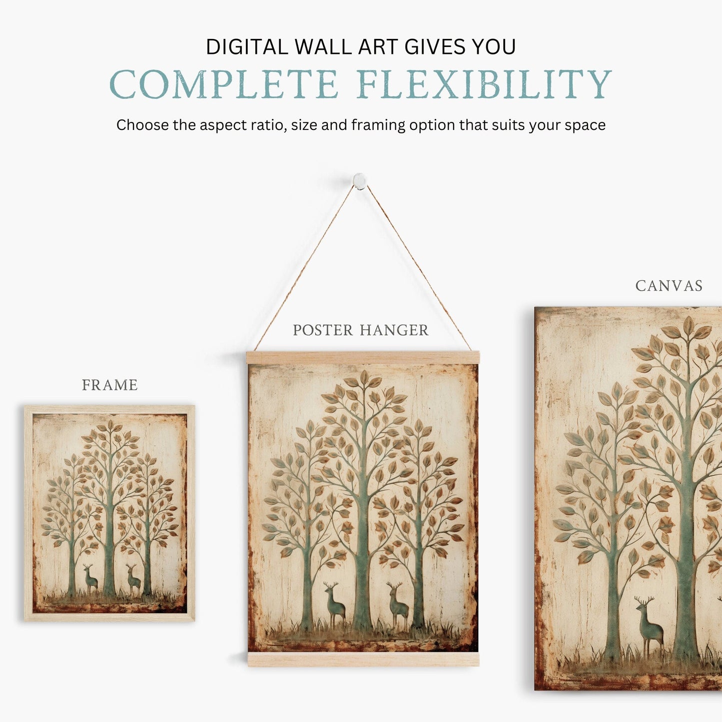 Wall Art, Abstract Nature Print, Vintage Minimalist Decor, Deer Artwork - WildfieldPrints