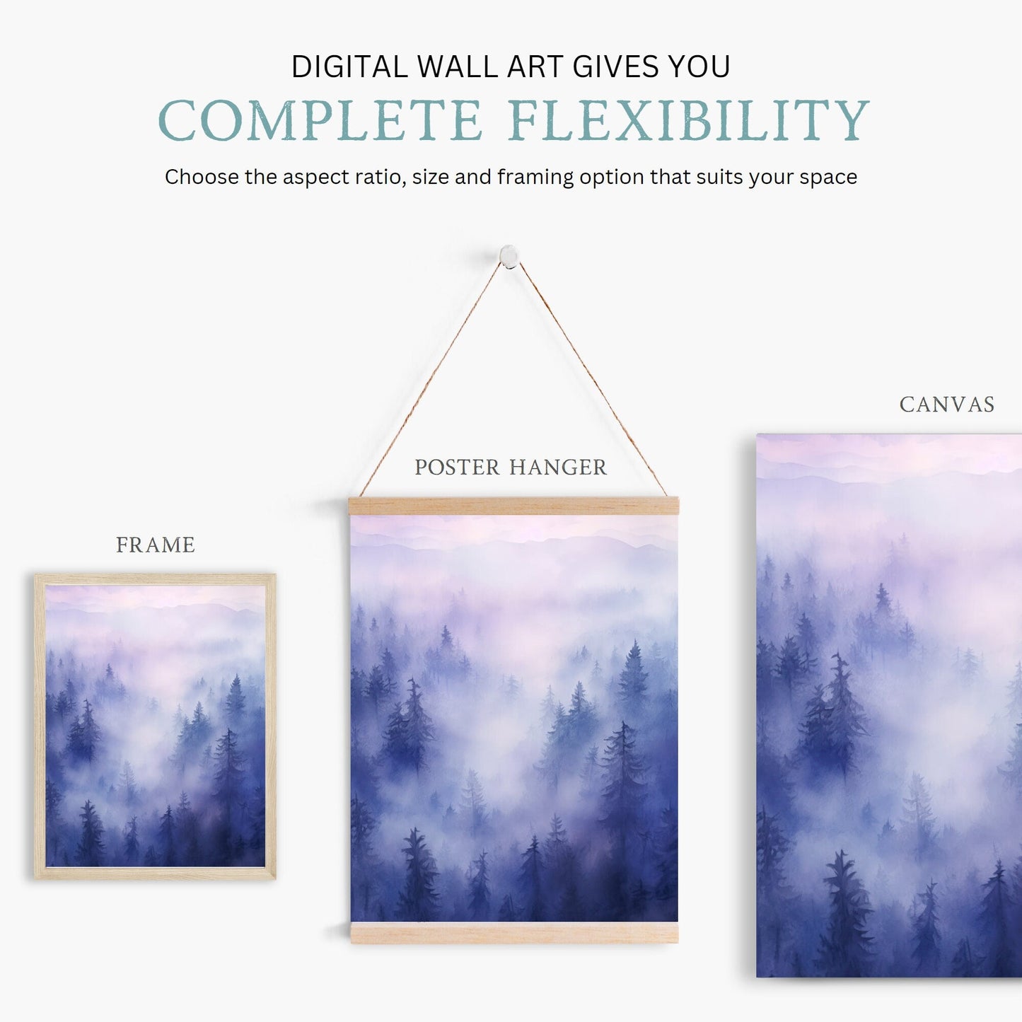 Watercolor Forest Prints, Mystical Landscape Decor, Purple Wall Art - WildfieldPrints