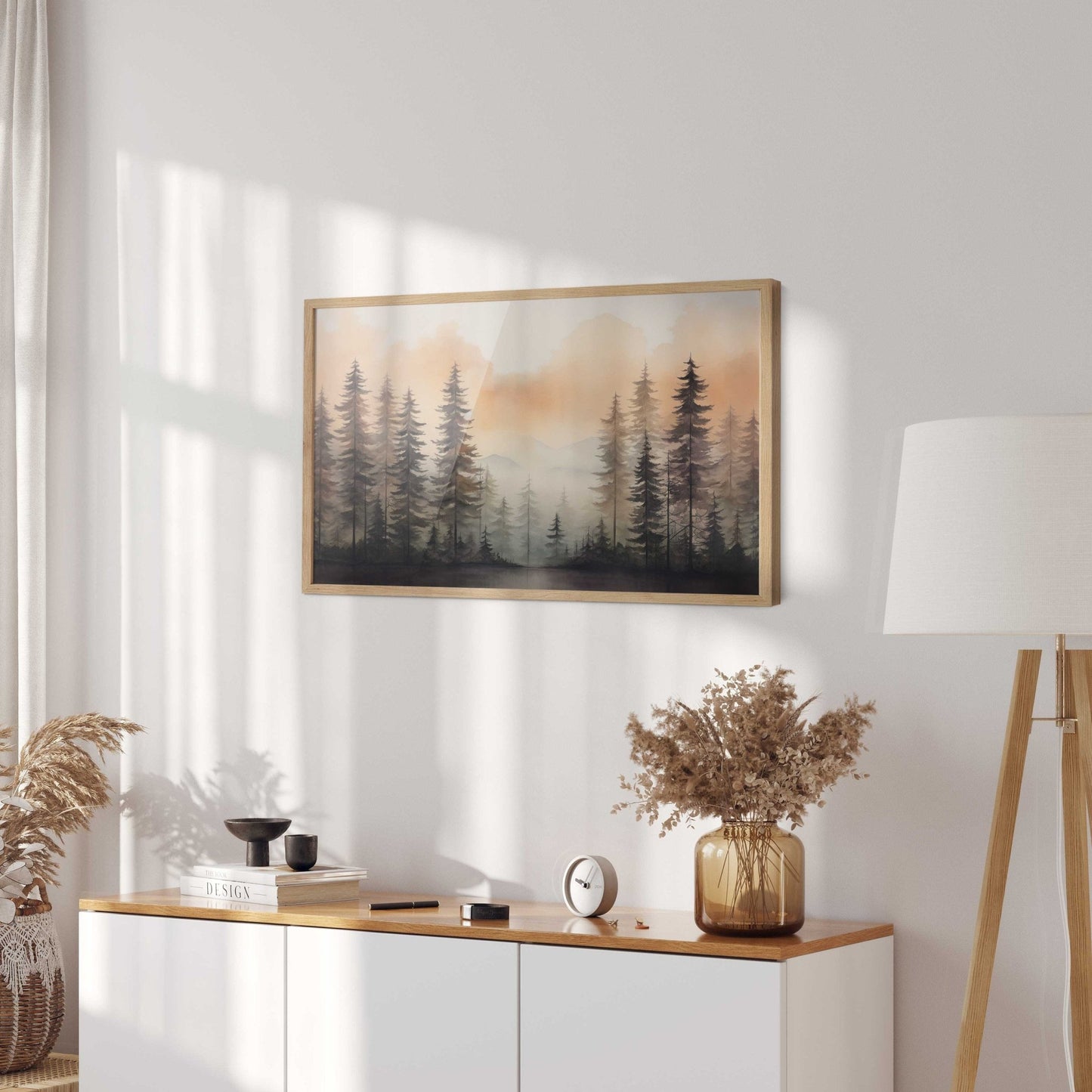 Watercolor Forest Prints, Nature Wall Decor, Sunset Landscape Art - WildfieldPrints