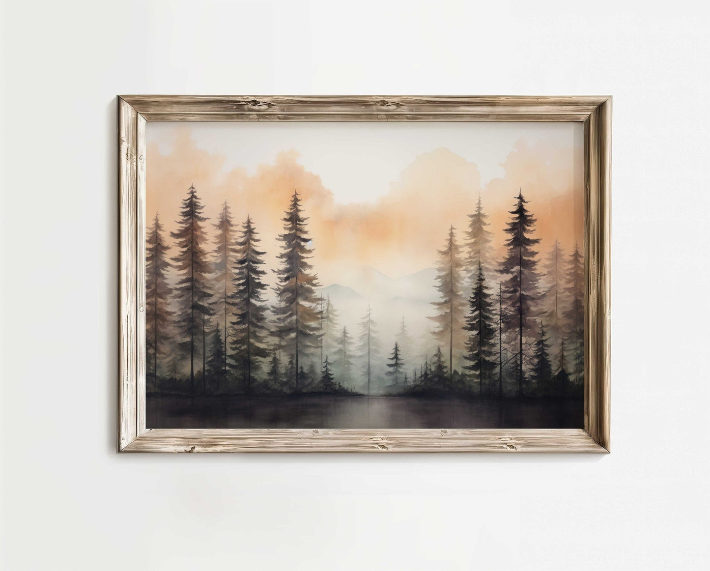 Watercolor Forest Prints, Nature Wall Decor, Sunset Landscape Art - WildfieldPrints