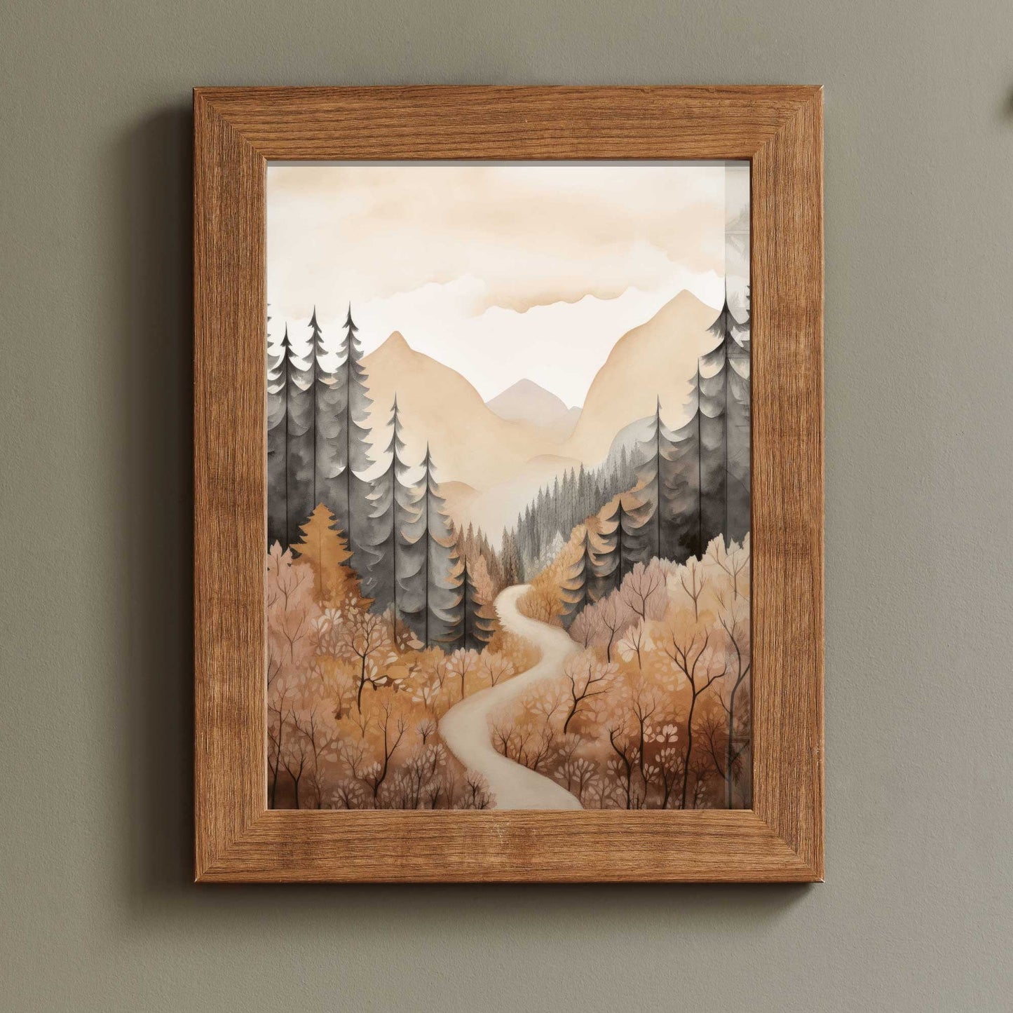 Watercolor Forest Wall Art, Vintage Nature Decor, Mountain Cabin Print - WildfieldPrints