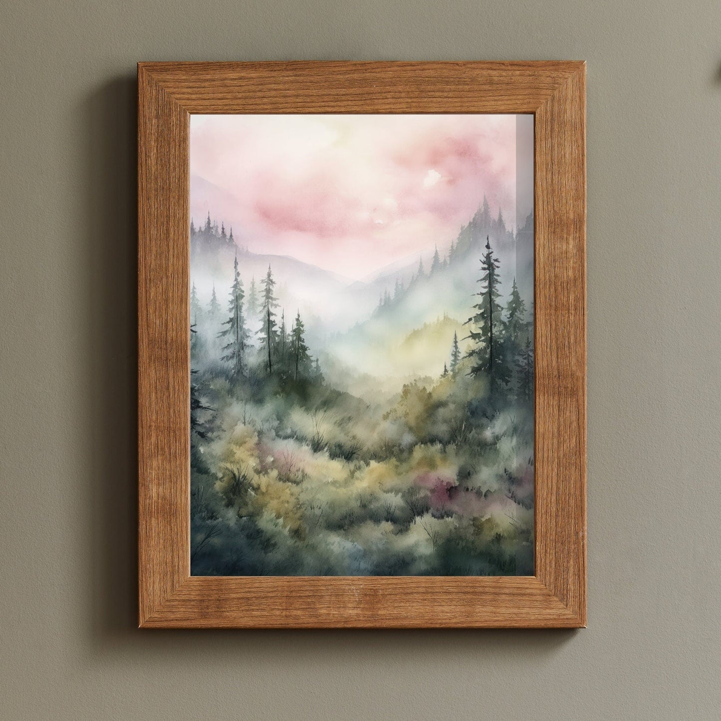 Watercolor Forest Wall Decor, Nature Print, Pine Forest & Misty Mountains - WildfieldPrints