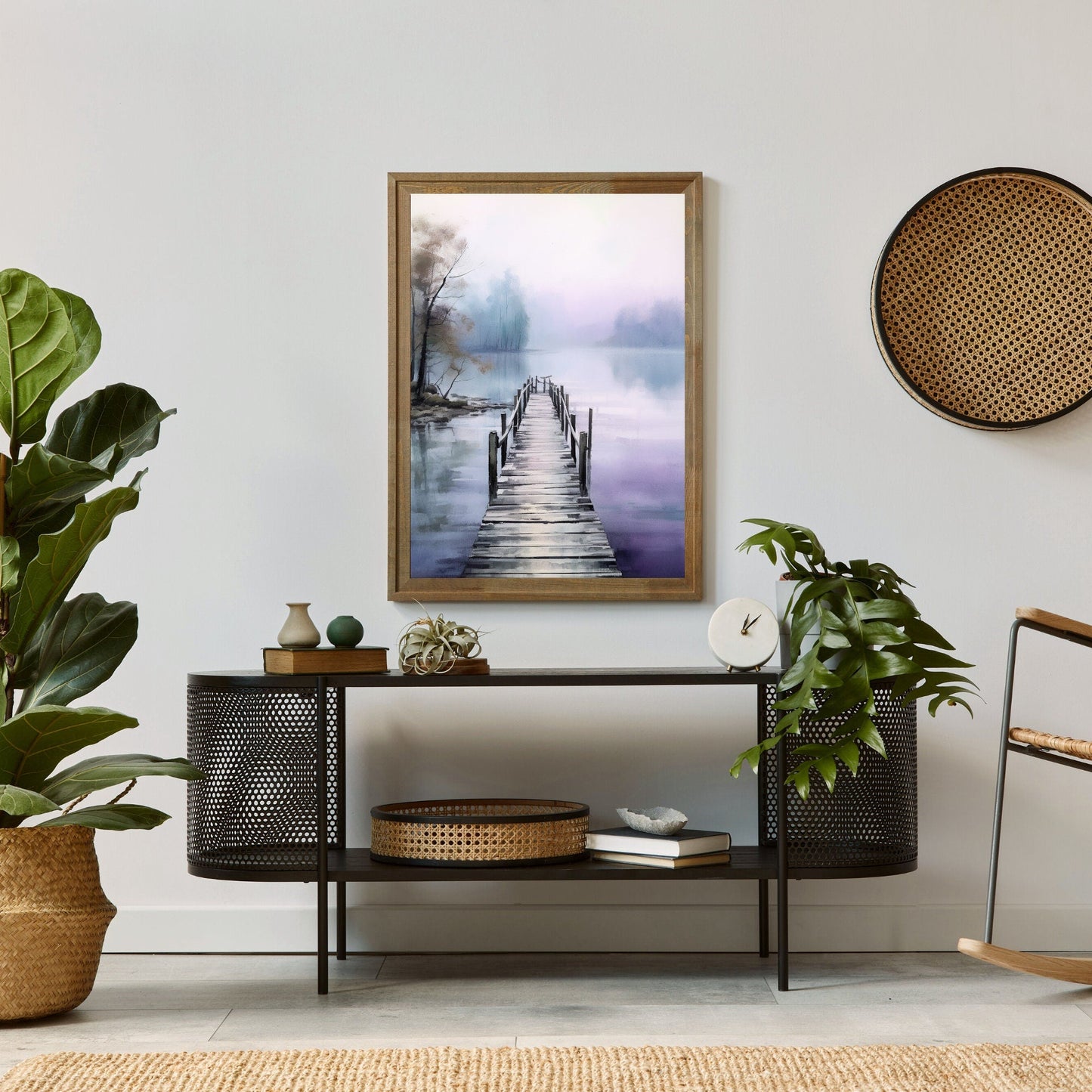 Watercolor Lake Art, Scenic Nature Decor, Purple & Blue Landscape - WildfieldPrints