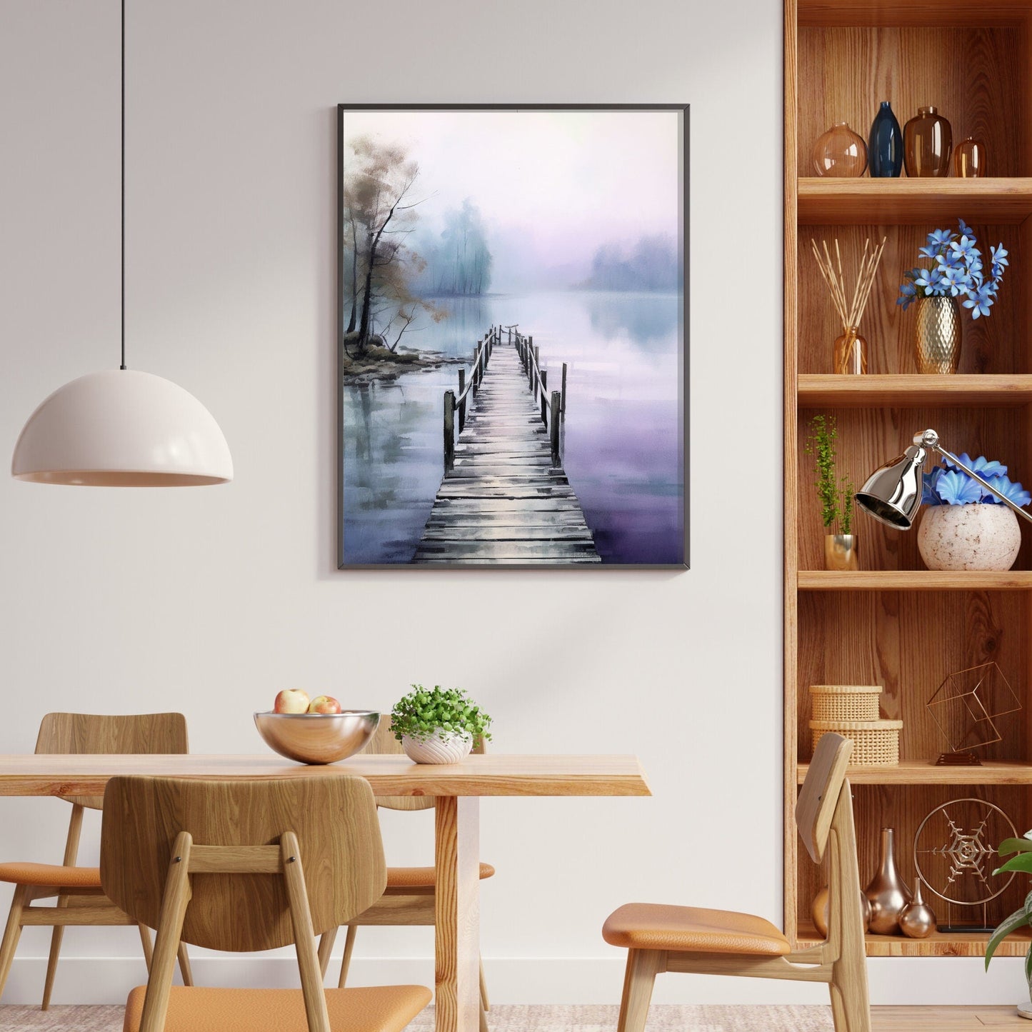 Watercolor Lake Art, Scenic Nature Decor, Purple & Blue Landscape - WildfieldPrints