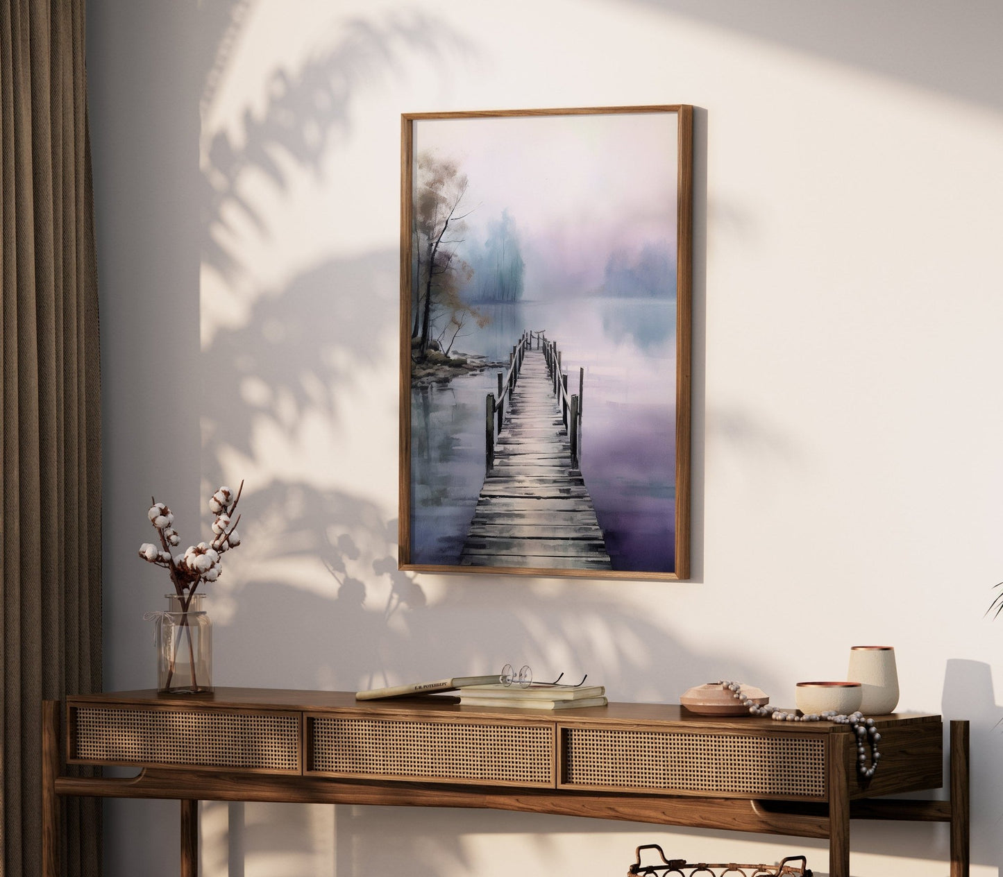 Watercolor Lake Art, Scenic Nature Decor, Purple & Blue Landscape - WildfieldPrints
