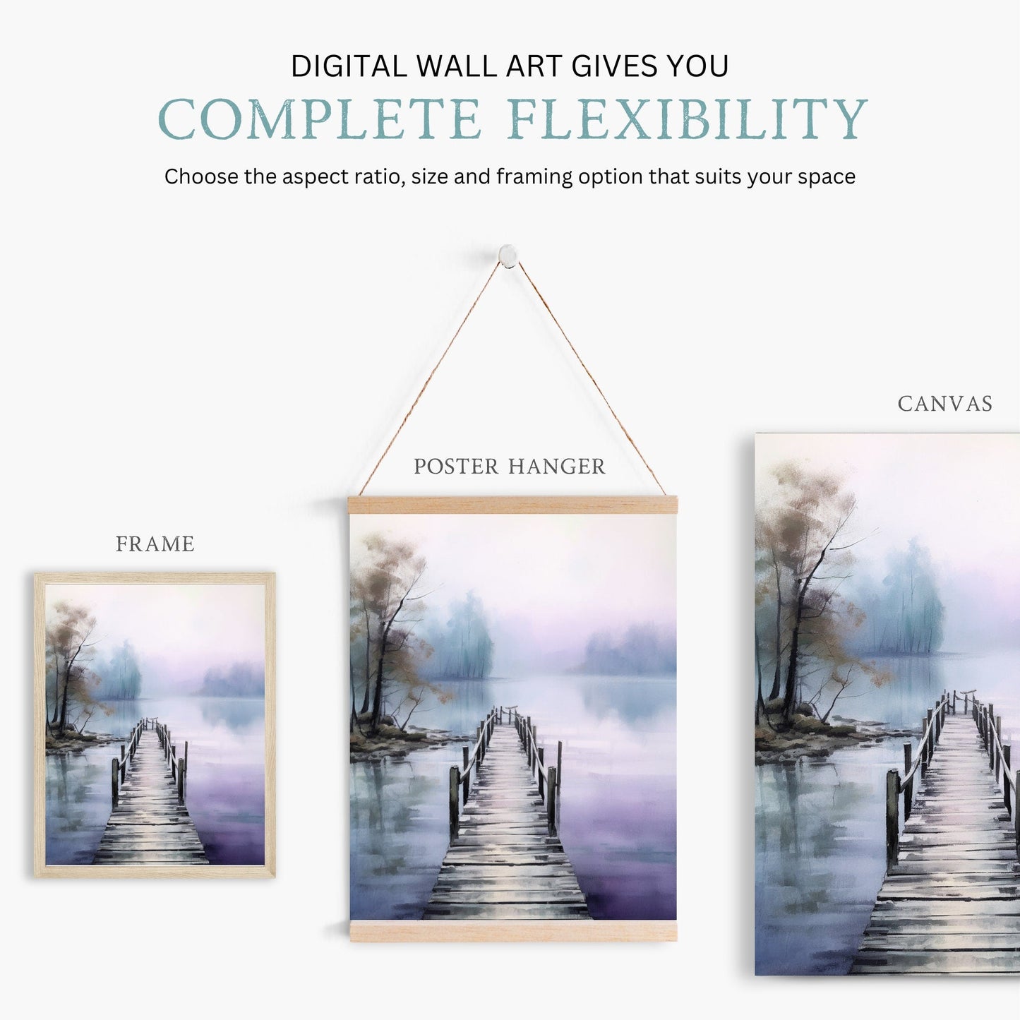 Watercolor Lake Art, Scenic Nature Decor, Purple & Blue Landscape - WildfieldPrints