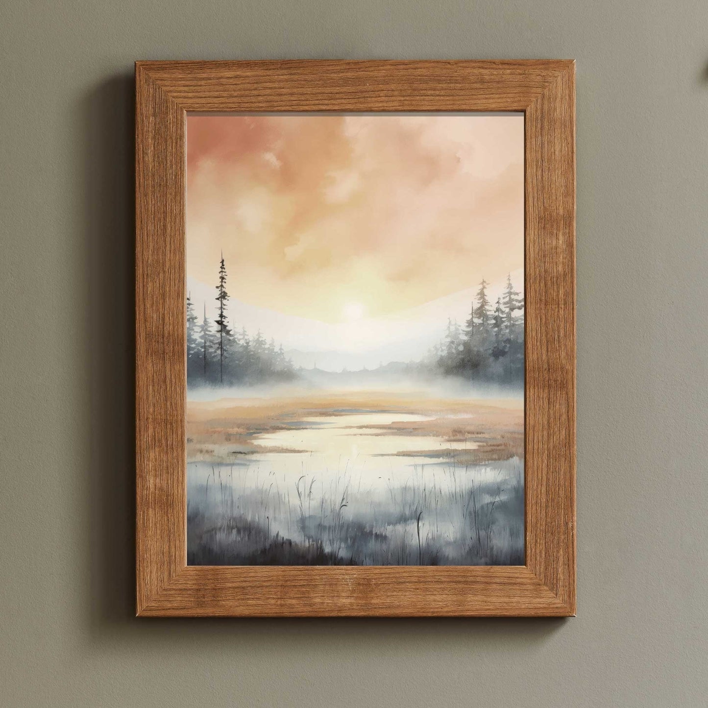 Watercolor Landscape Print, Swamp Art, Sunset Home Decor, Nature Wall Art - WildfieldPrints