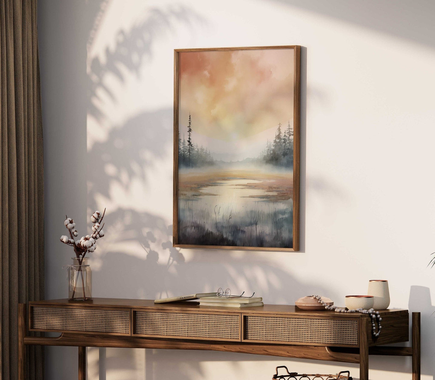 Watercolor Landscape Print, Swamp Art, Sunset Home Decor, Nature Wall Art - WildfieldPrints