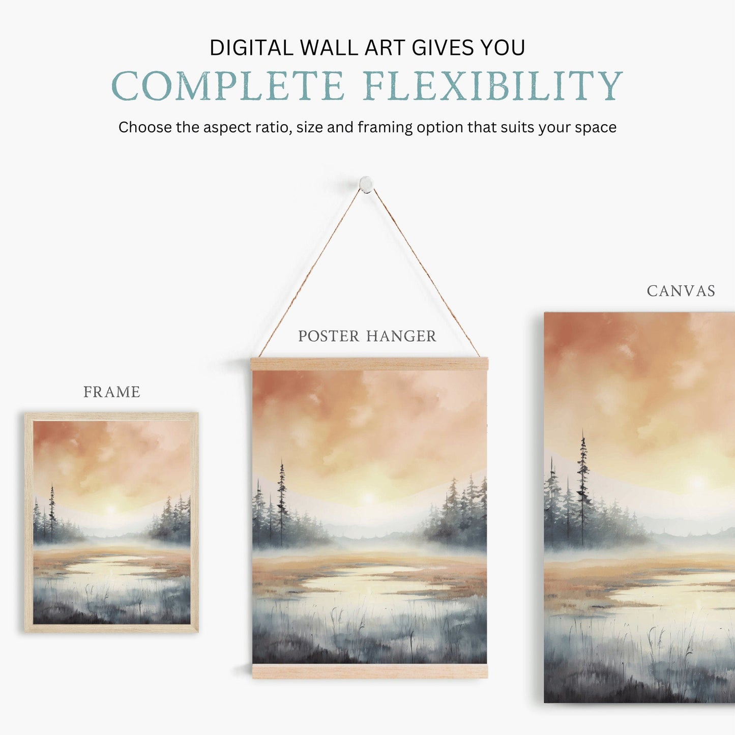 Watercolor Landscape Print, Swamp Art, Sunset Home Decor, Nature Wall Art - WildfieldPrints